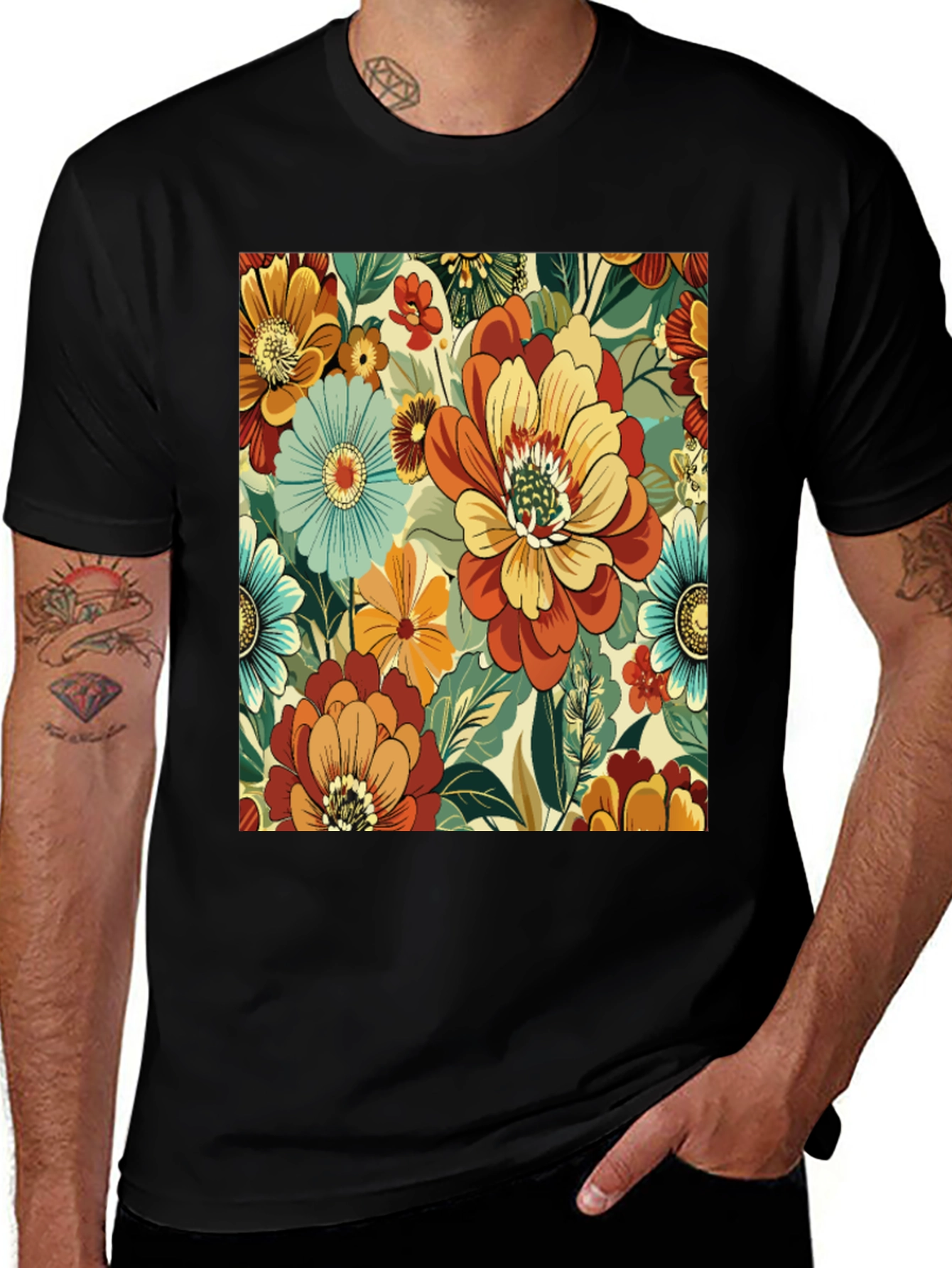 Variant 21 of Floral Pattern T-Shirt - Retro Style