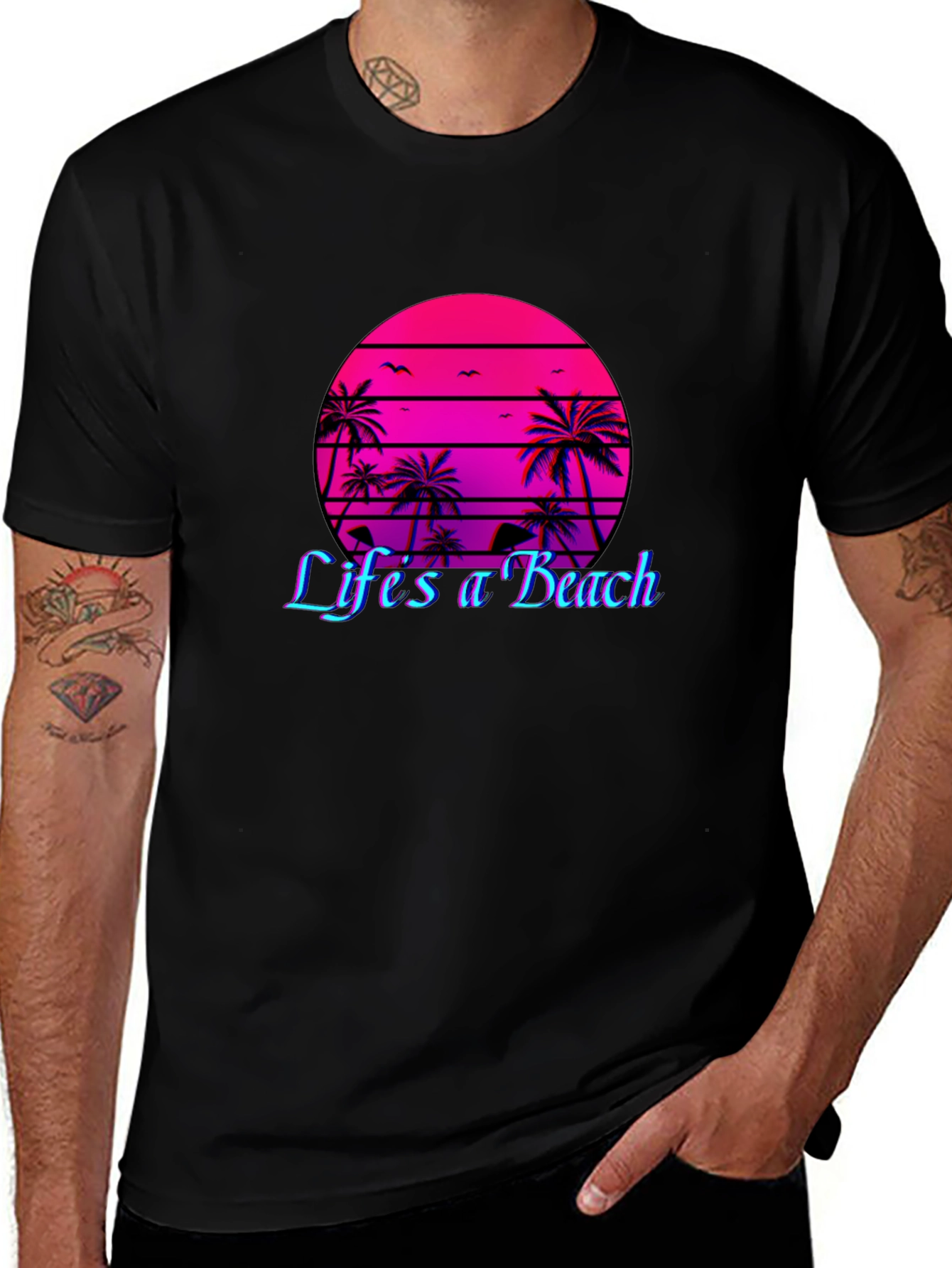 Variant 30 of Life's a Beach T-Shirt - Retro Sunset Palm Tree Tee