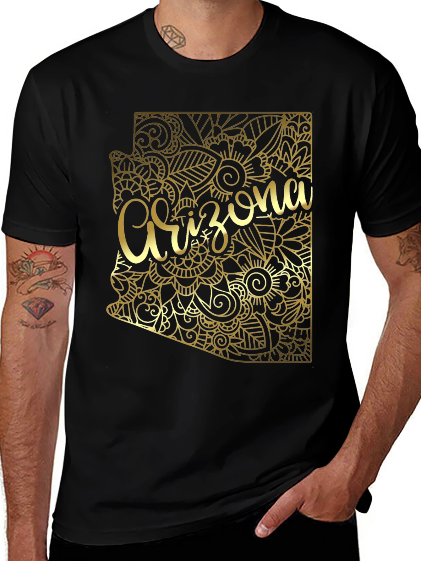 Variant 20 of Arizona State Floral Gold Graphic Black T-Shirt