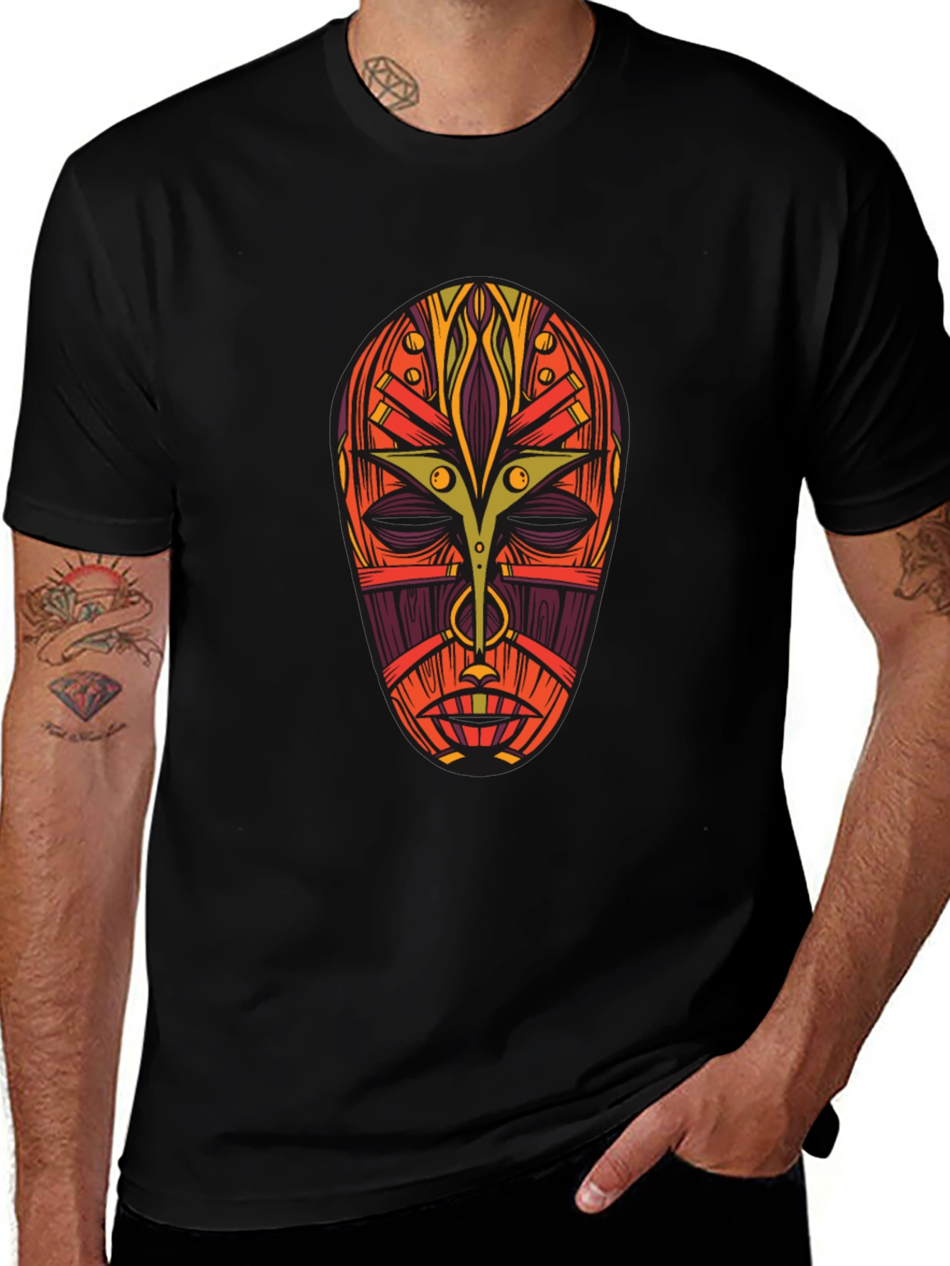 Variant 27 of Tribal Mask Graphic Tee - Bold Artistic Design