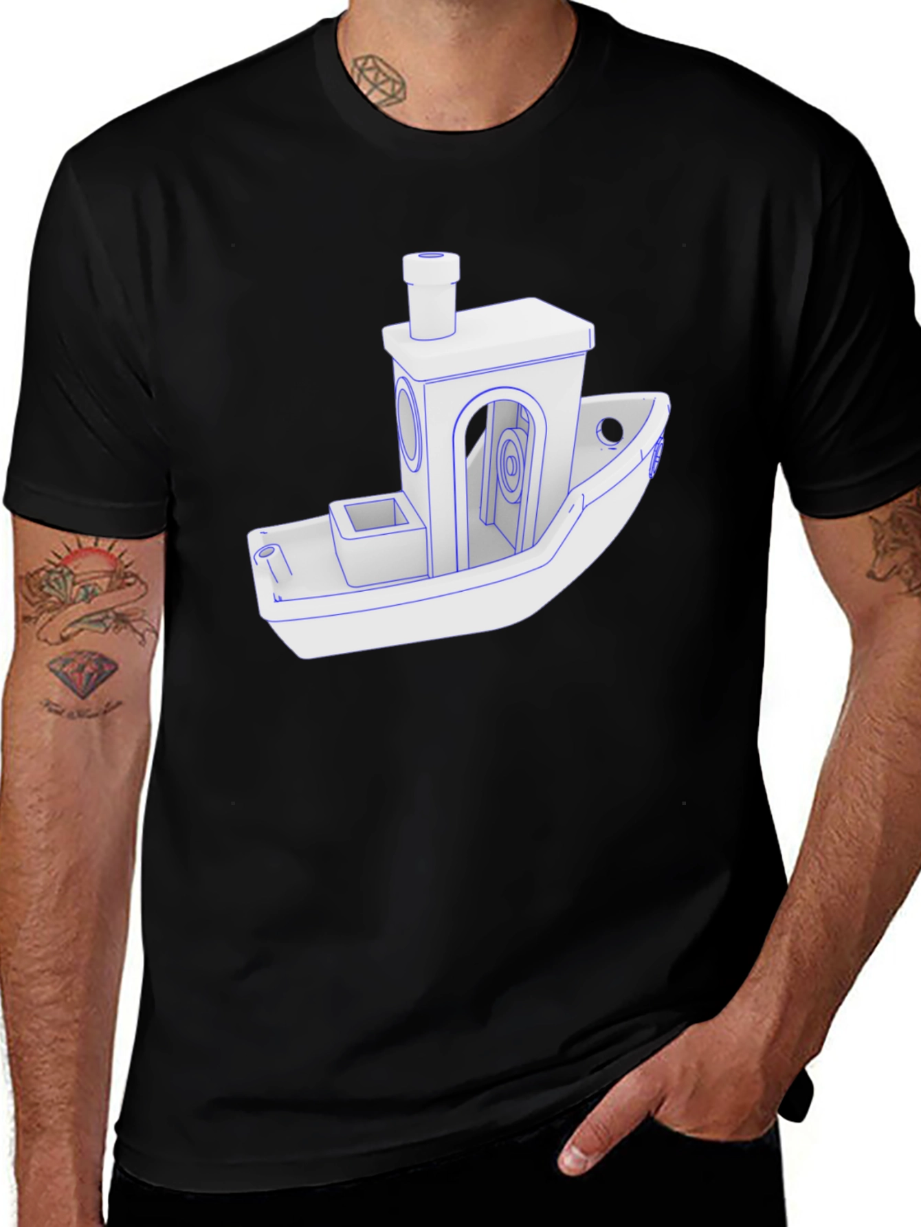 3D Print Boat T-Shirt - Black Crew Neck Tee