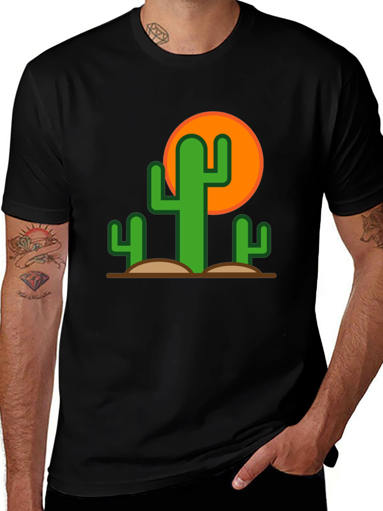 Black Desert Cactus Graphic Tee - Black Cotton T-Shirt main image