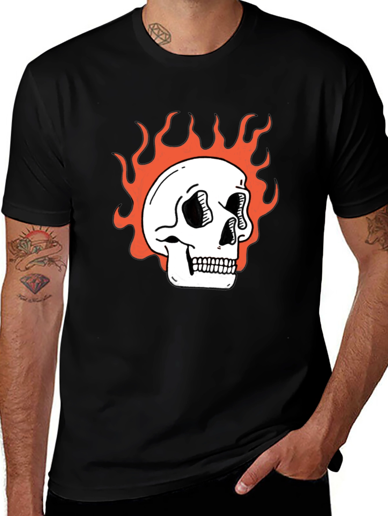 Variant 23 of Flaming Skull Graphic Tee - Classic Black T-Shirt