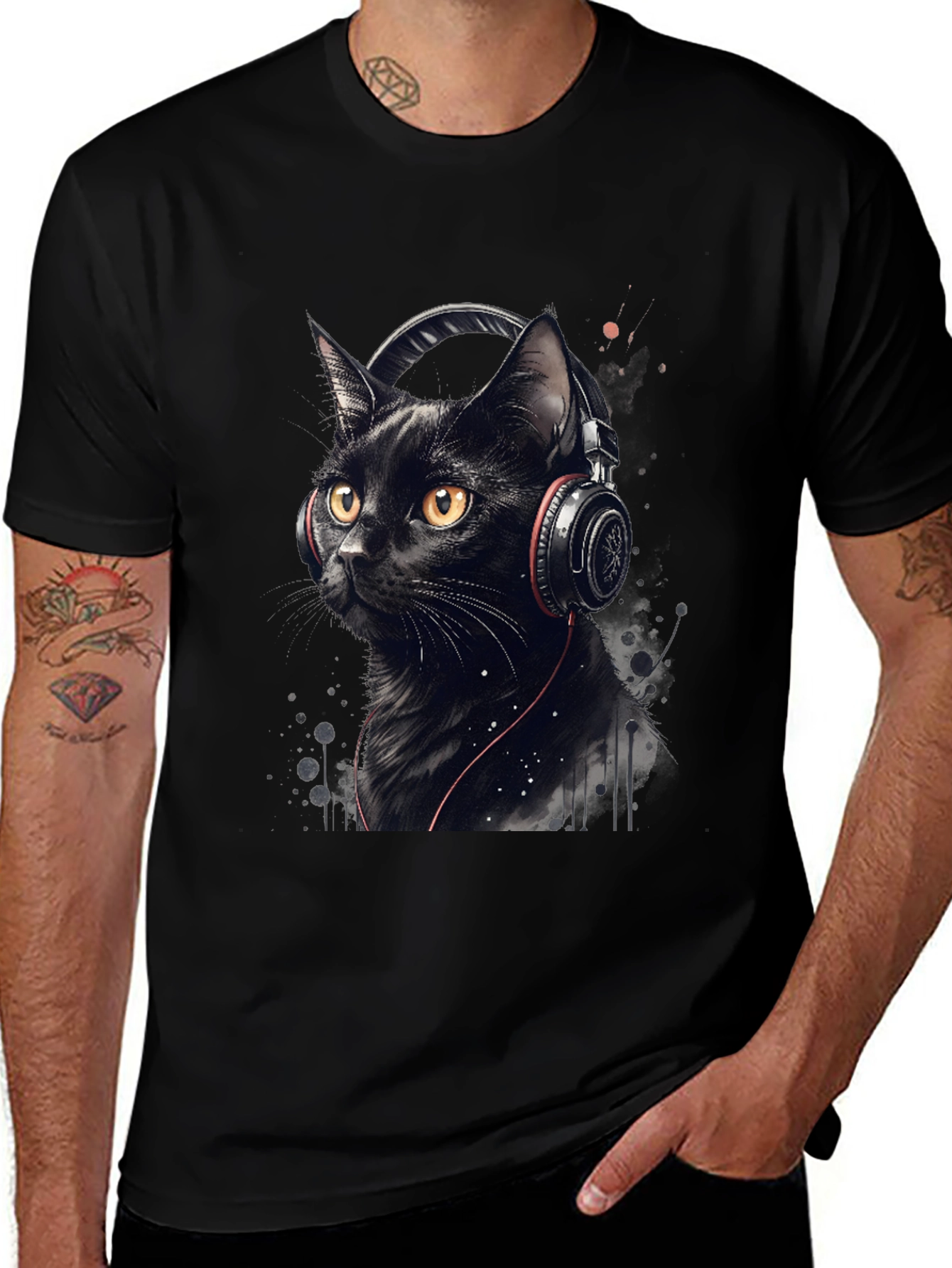 Variant 3 of Cool Cat Headphones Graphic T-Shirt