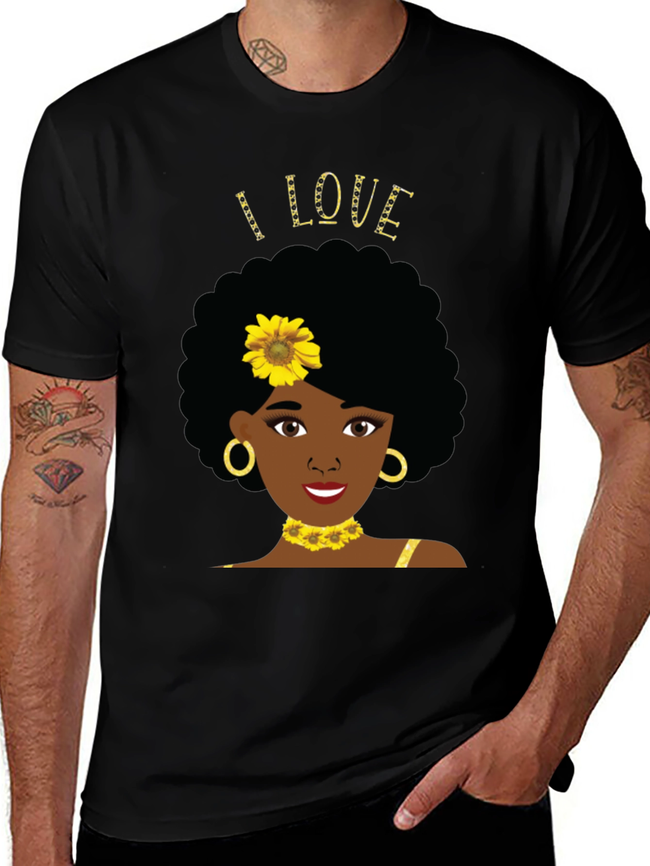 Variant 4 of I Love Sunflowers Black Afro Graphic T-Shirt