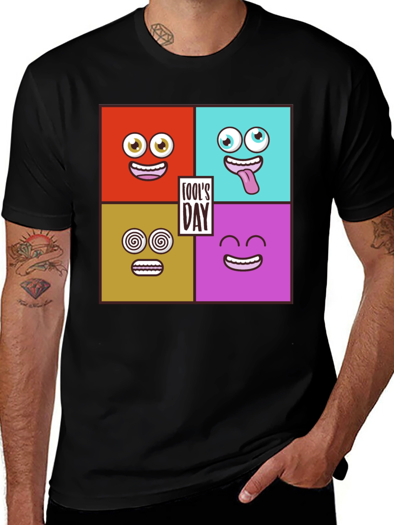 Fool's Day T-Shirt: Colorful Cartoon Faces