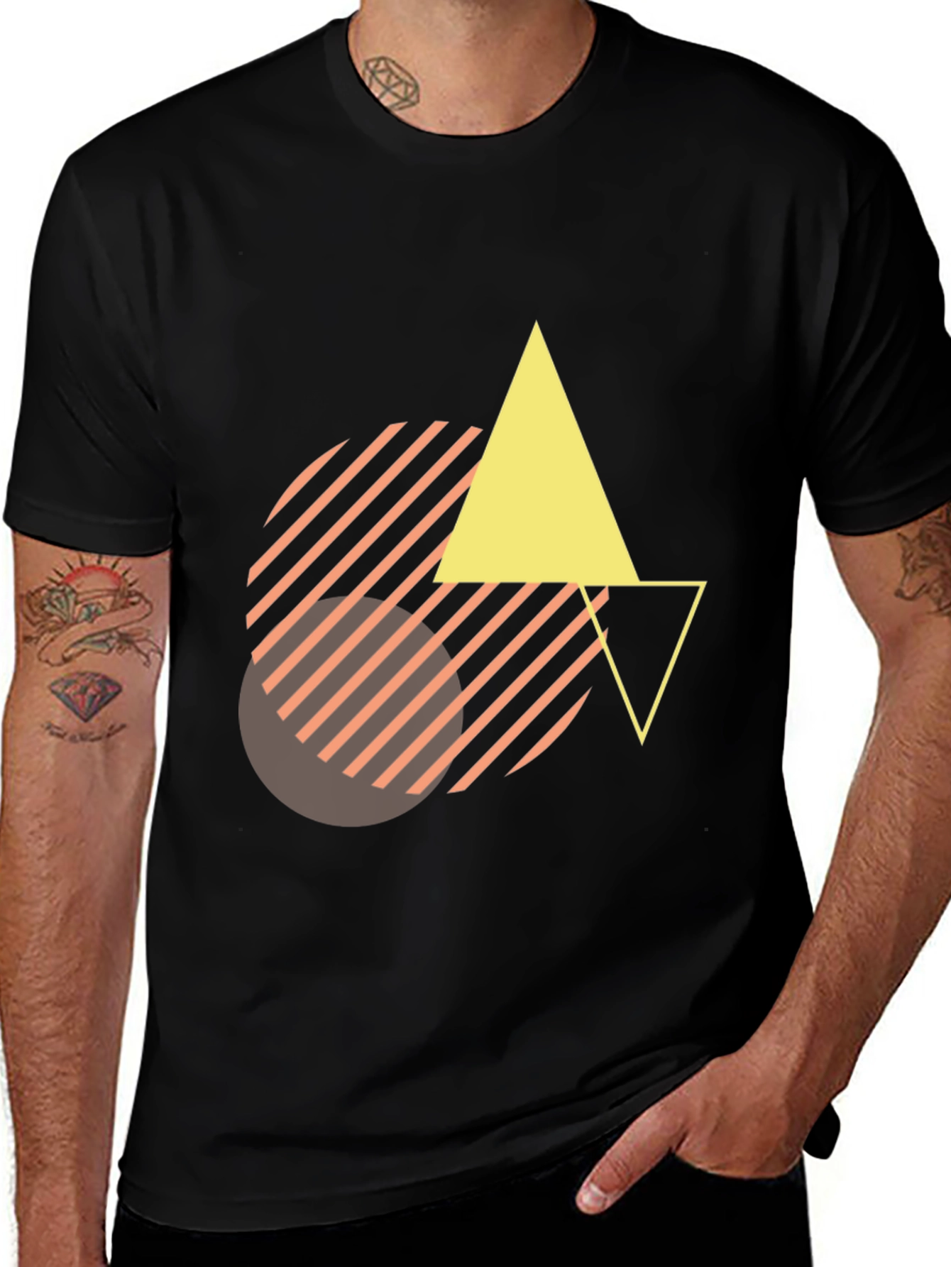 Geometric T-Shirt: Modern Triangle & Circle Design - Black
