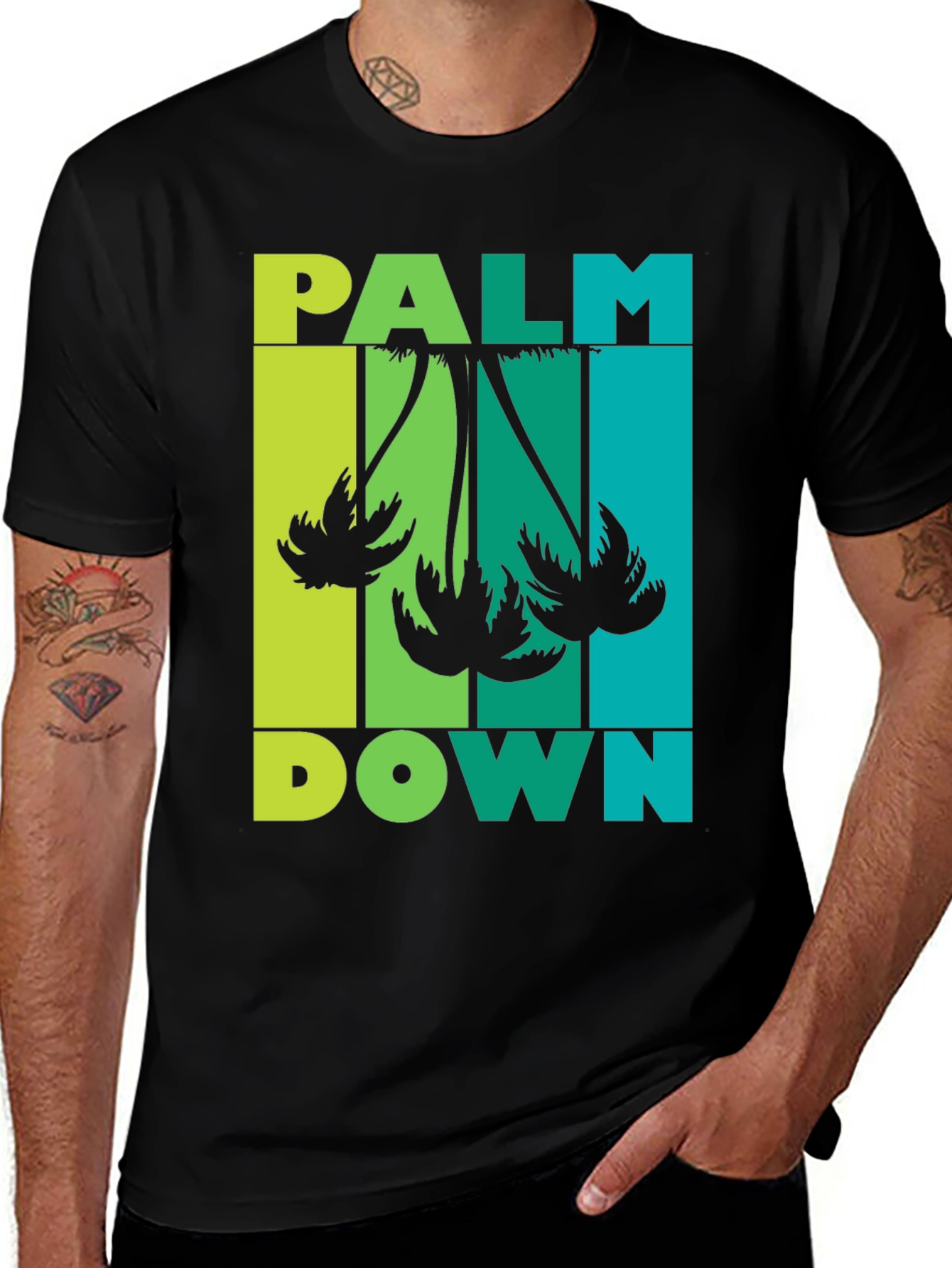 Black Palm Down Graphic Tee - Tropical Vibes main image