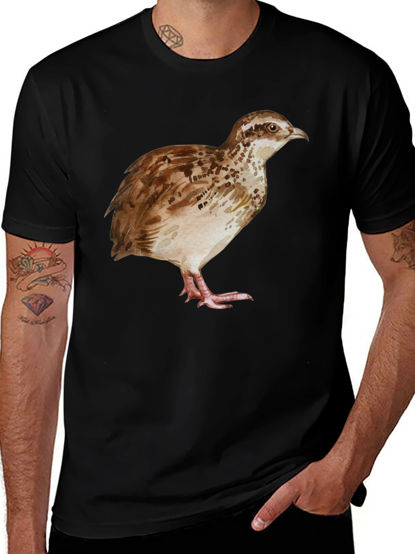 Variant 16 of Quail Watercolor Art T-Shirt - Nature Lover's Tee