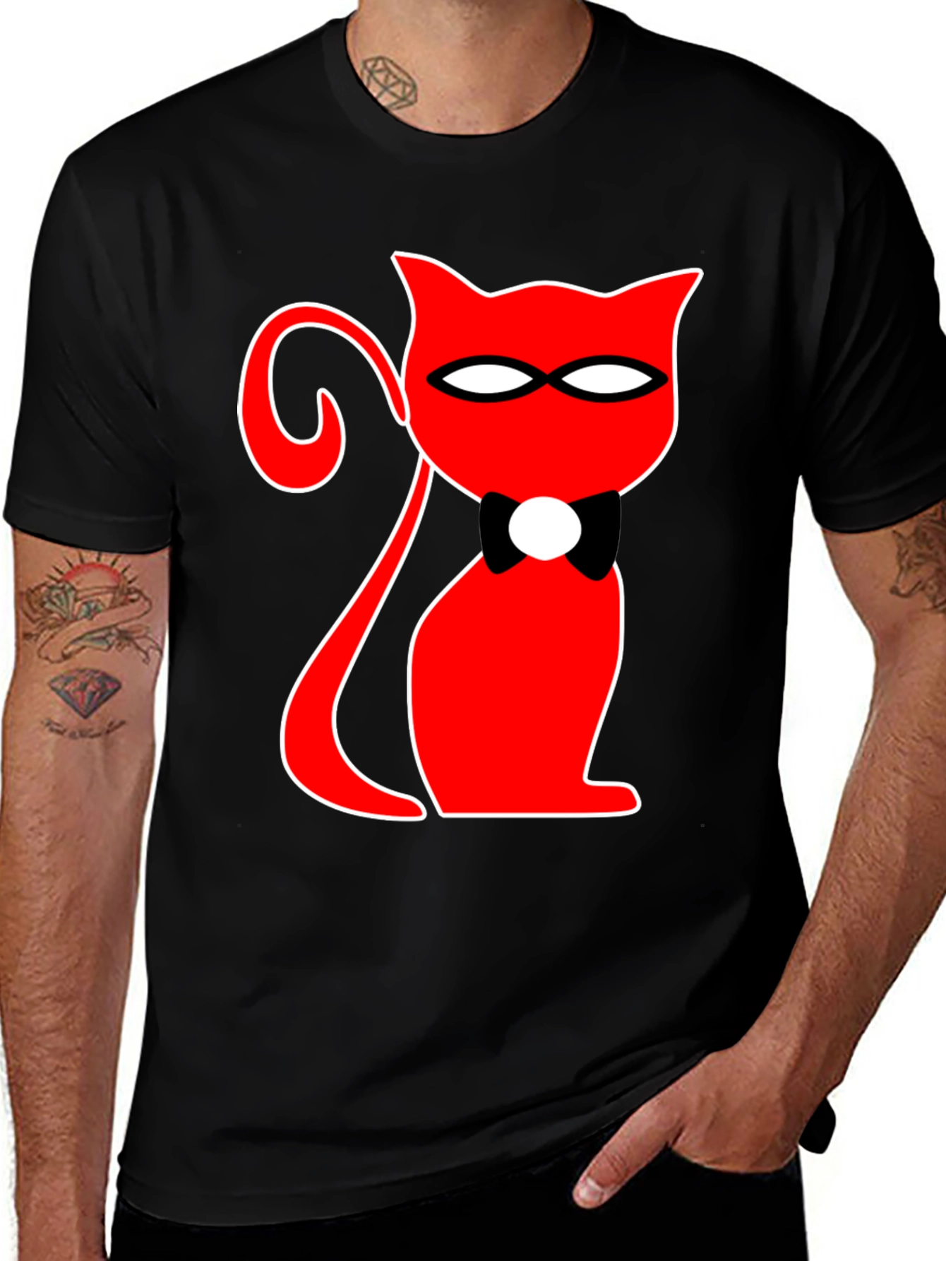Variant 10 of Red Cat Mask Bow Tie Black T-Shirt