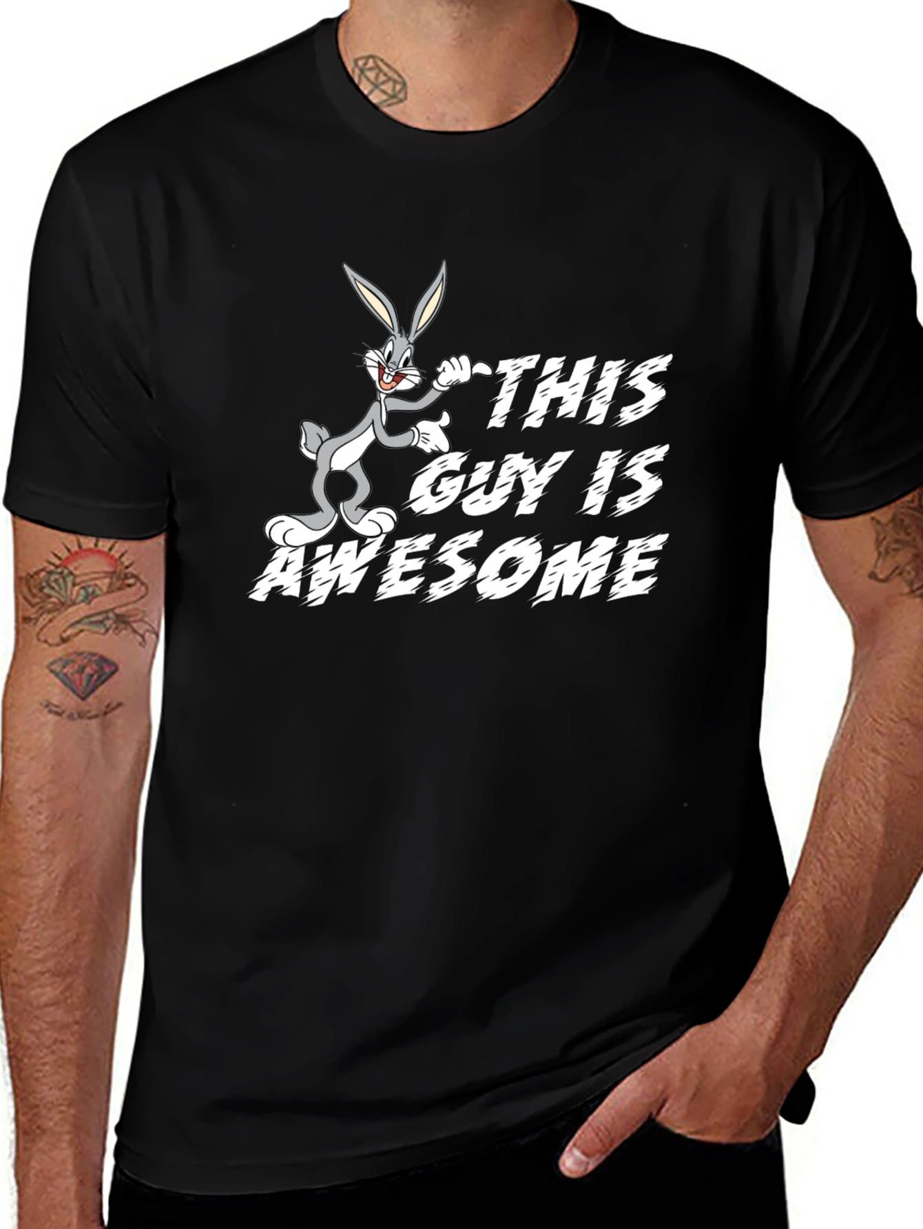 Variant 3 of Awesome Guy Bugs Bunny Black T-Shirt