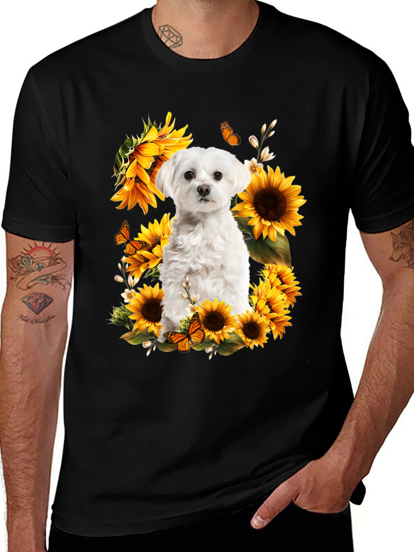 Variant 5 of Dog & Sunflower Graphic T-Shirt - Black