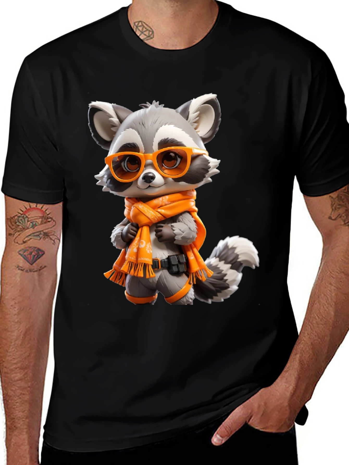 Variant 15 of Cartoon Raccoon Graphic Tee - Unisex Black T-Shirt