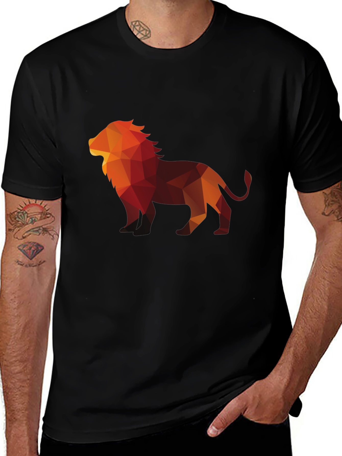 Variant 30 of Geometric Lion Graphic Print Black T-Shirt