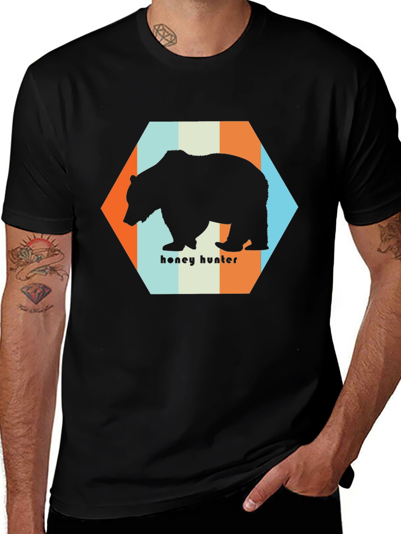 Variant 5 of Honey Hunter Bear Graphic Tee - Black