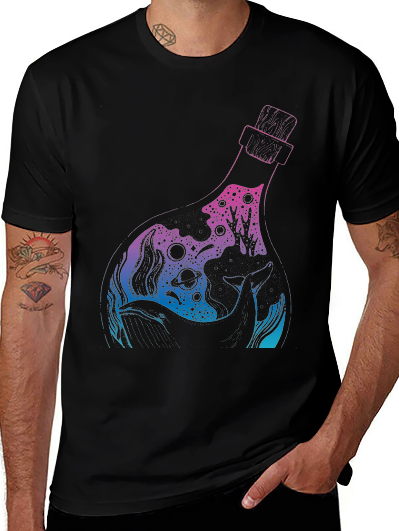 Variant 2 of Whale Bottle Graphic Black T-Shirt