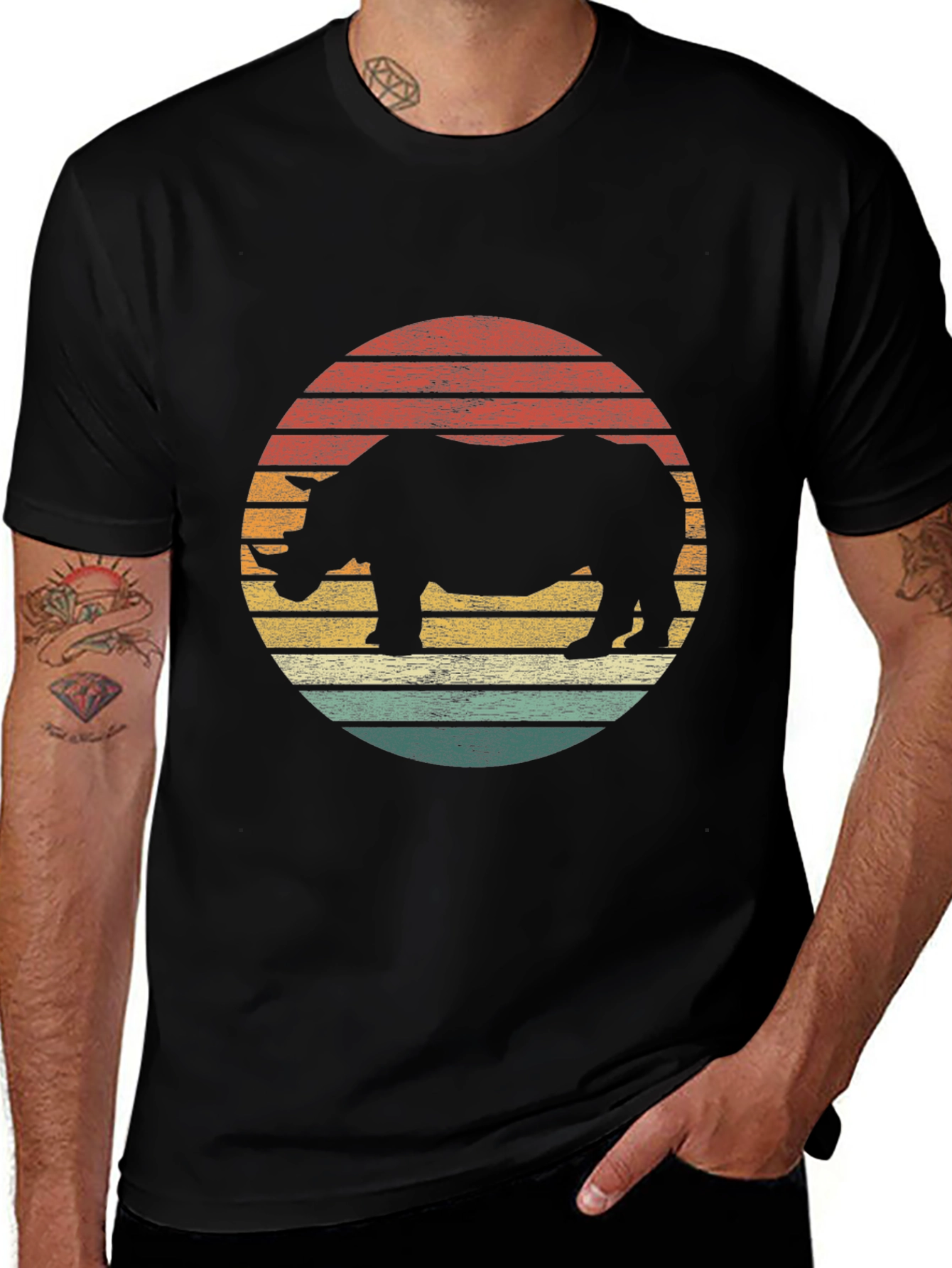 Variant 20 of Retro Rhino Sunset Graphic Tee