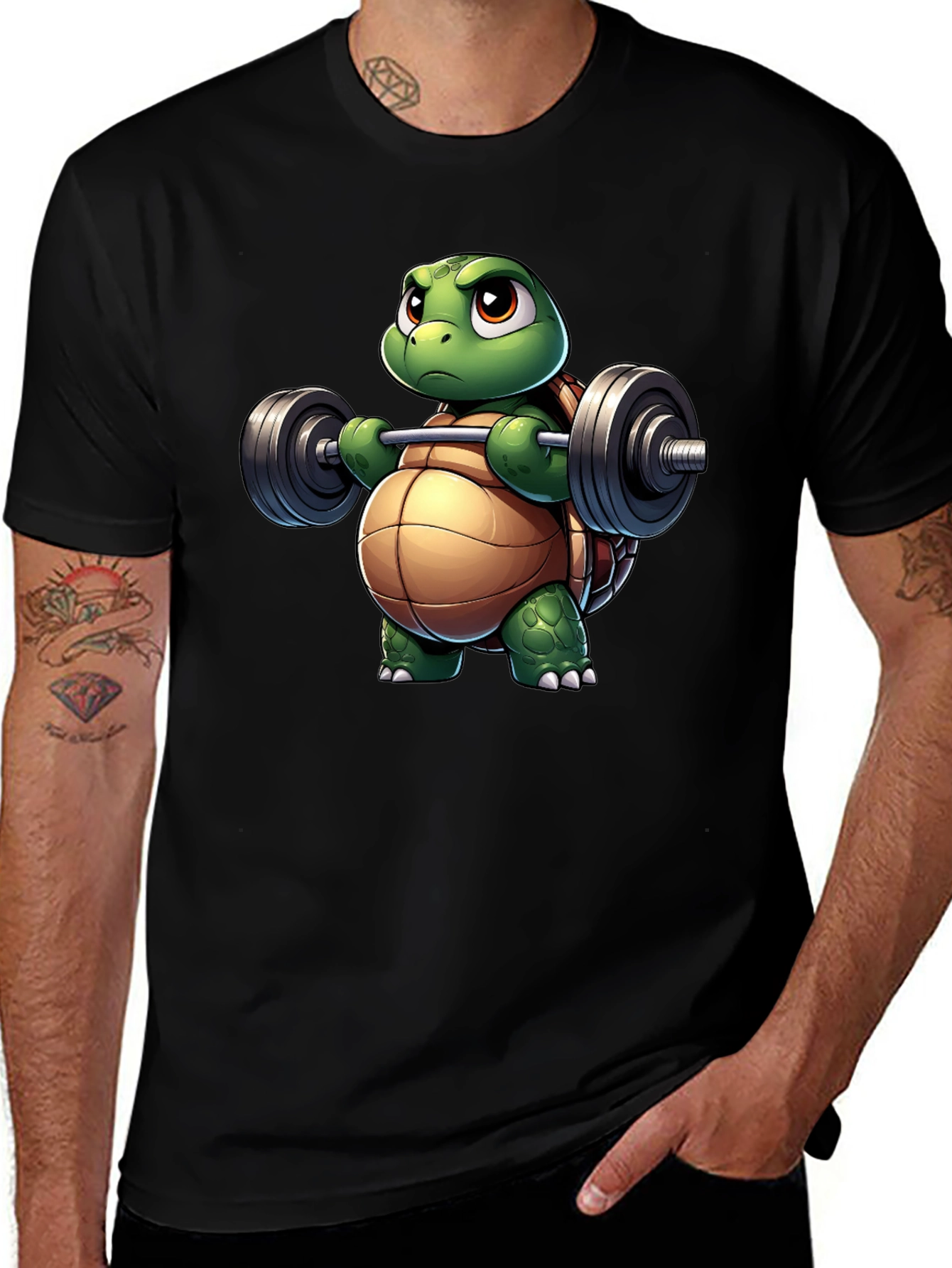 Variant 28 of Turtle Lifting Weights Black T-Shirt