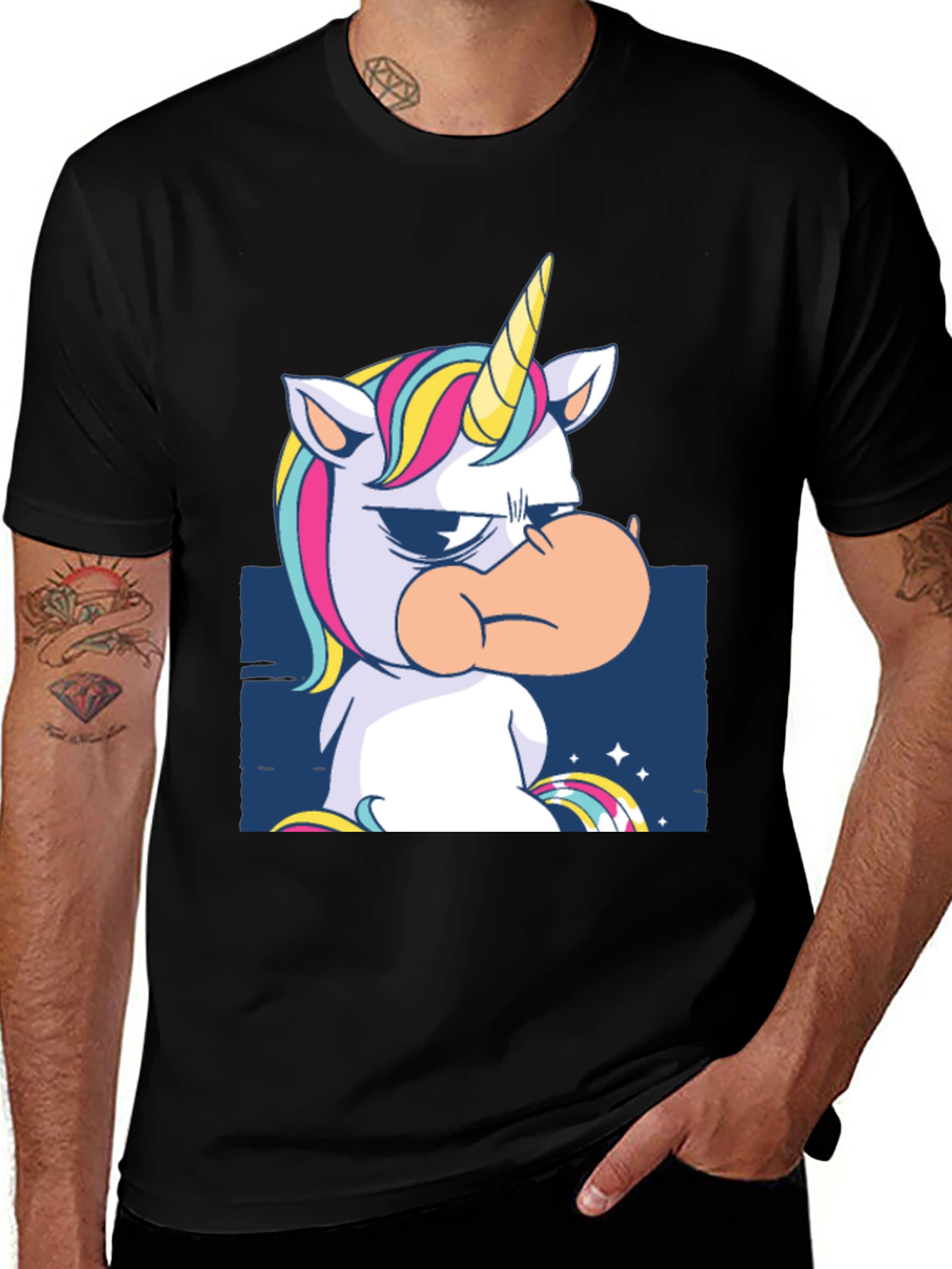 Variant 5 of Grumpy Unicorn T-Shirt - Black Cotton Tee