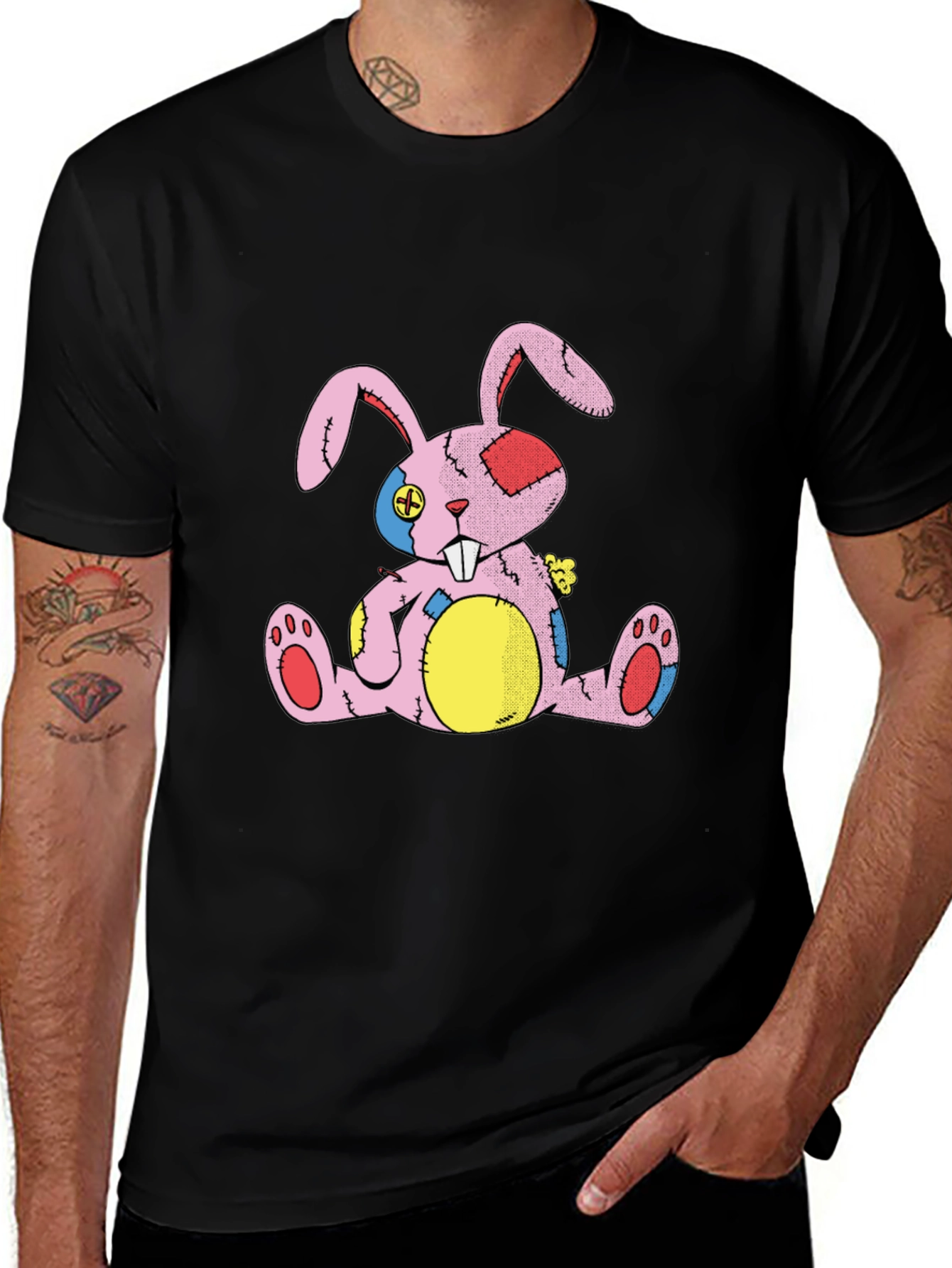 Variant 12 of Distressed Stuffed Bunny Black T-Shirt