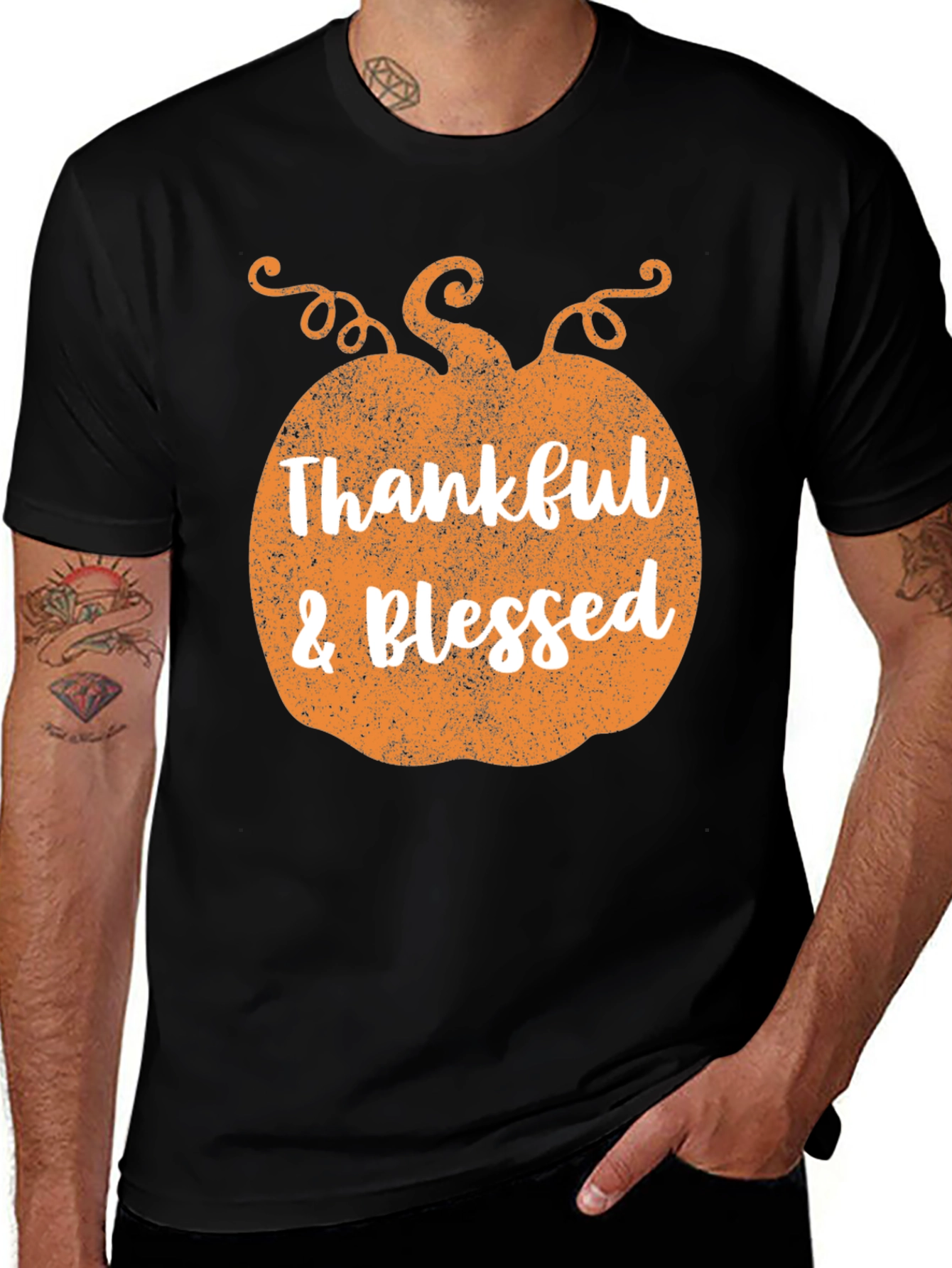 Variant 14 of Thankful & Blessed Pumpkin Graphic Tee - Black