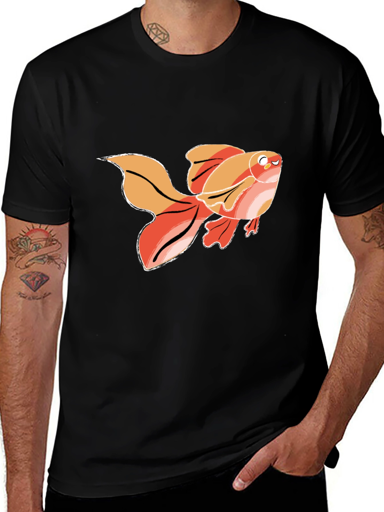 Variant 30 of Goldfish Graphic T-Shirt - Black Cotton Tee