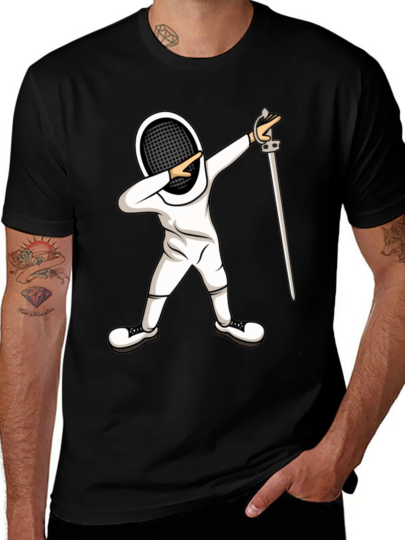 Variant 22 of Fencing Dabbing Cartoon Black T-Shirt