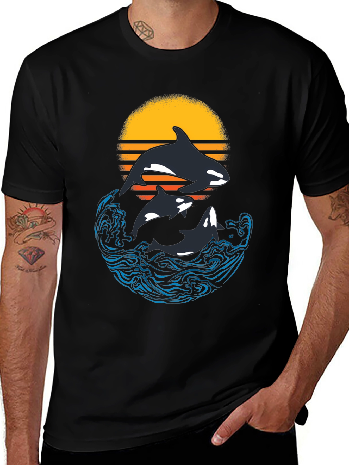 Orca Sunset Graphic T-Shirt - Black