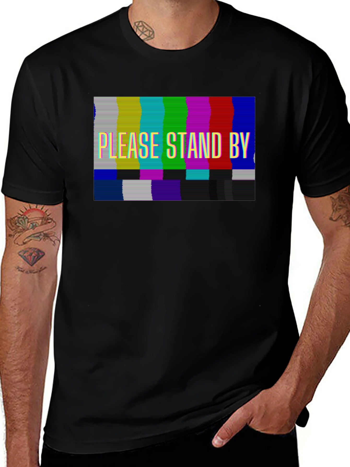 Variant 22 of Please Stand By Graphic T-Shirt - Black Tee