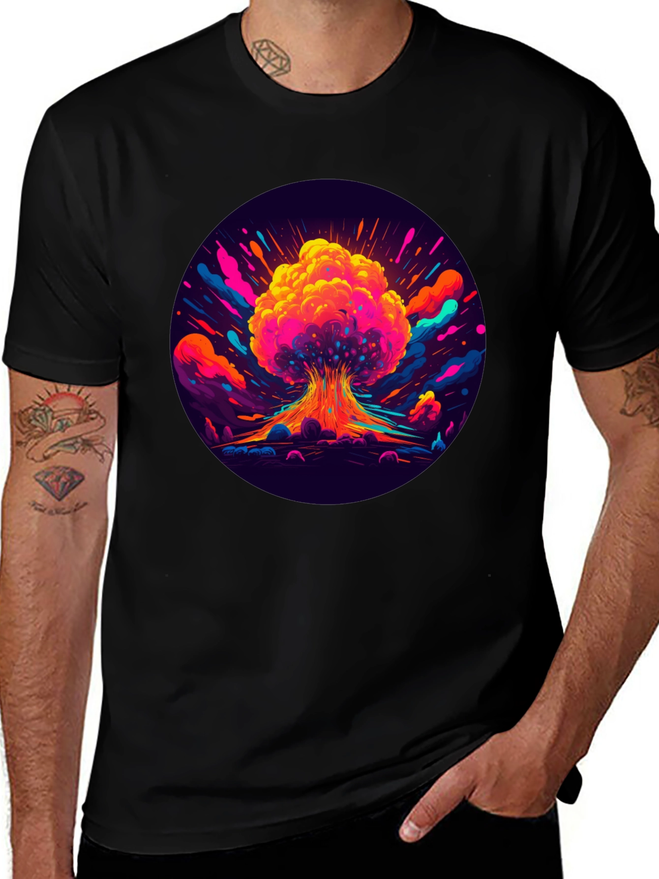 Variant 7 of Colorful Explosion Graphic Print Black T-Shirt