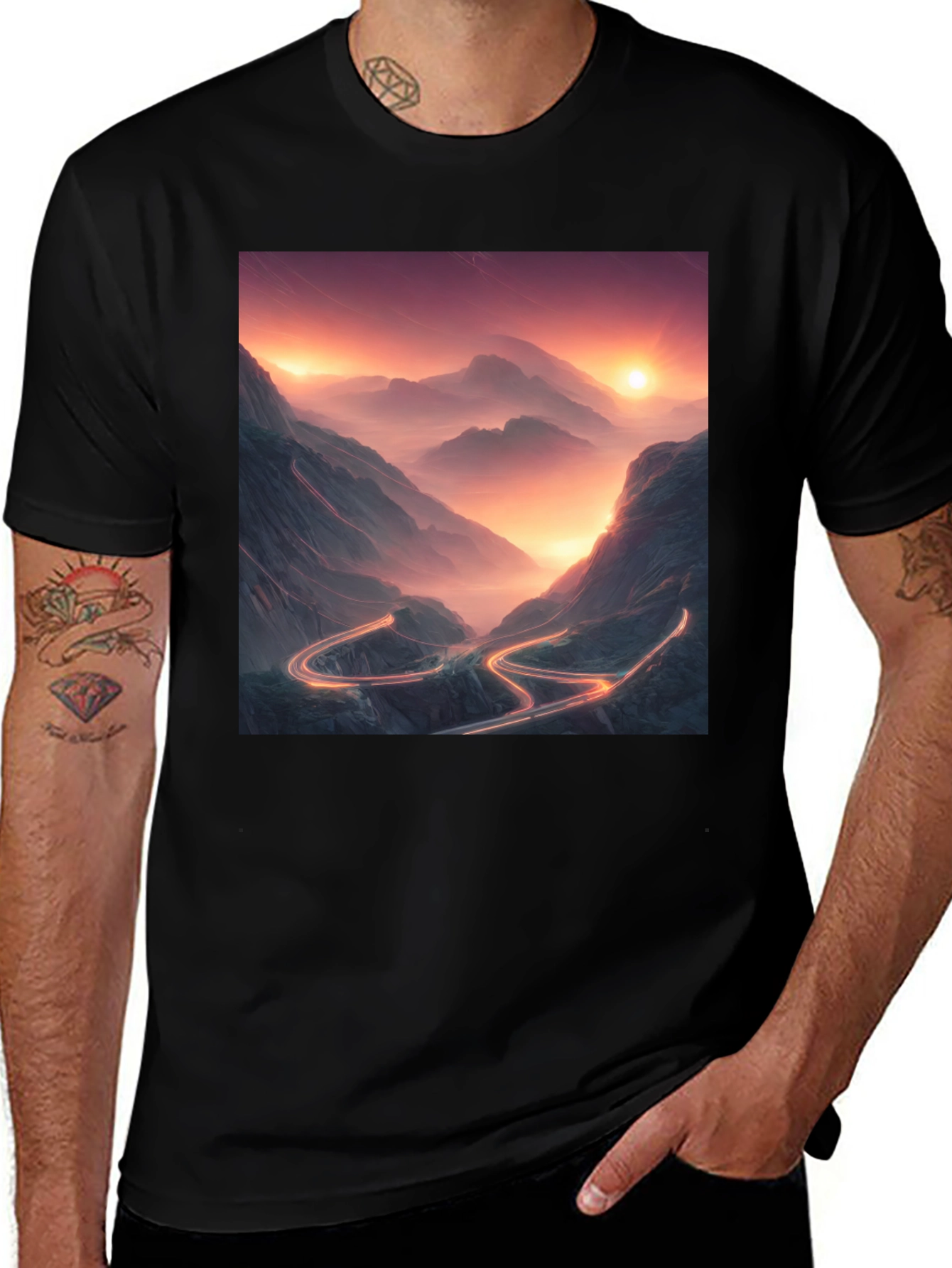 Mountain Road Graphic Tee - Men's Black T-Shirt