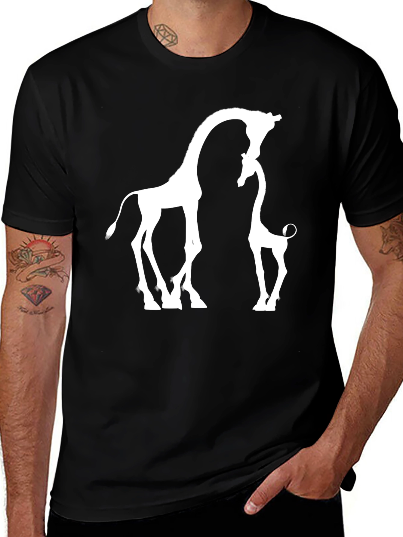 Variant 20 of Giraffe Love T-Shirt - Black Cotton Blend Graphic Tee