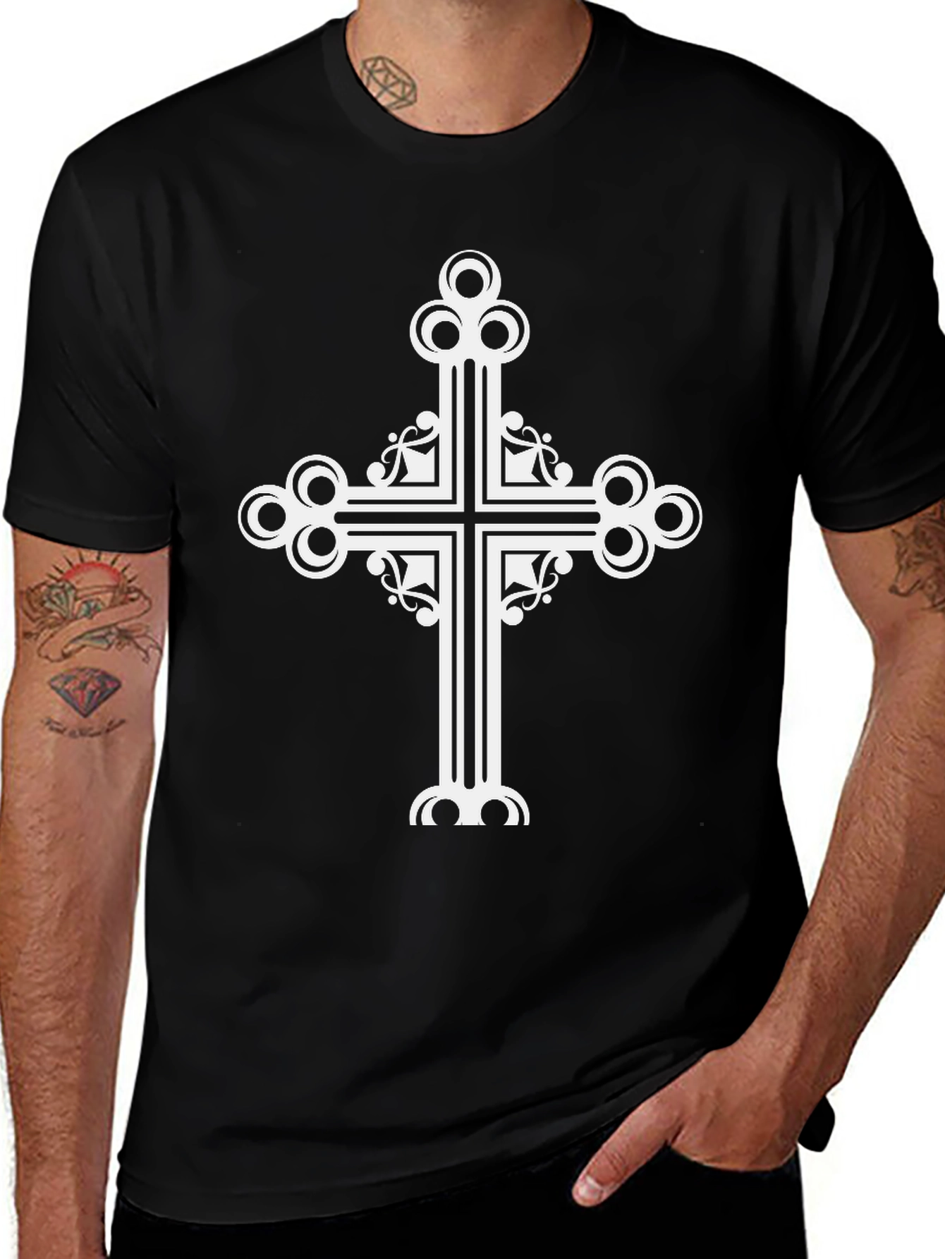 Variant 16 of Elegant Cross Graphic Black T-Shirt