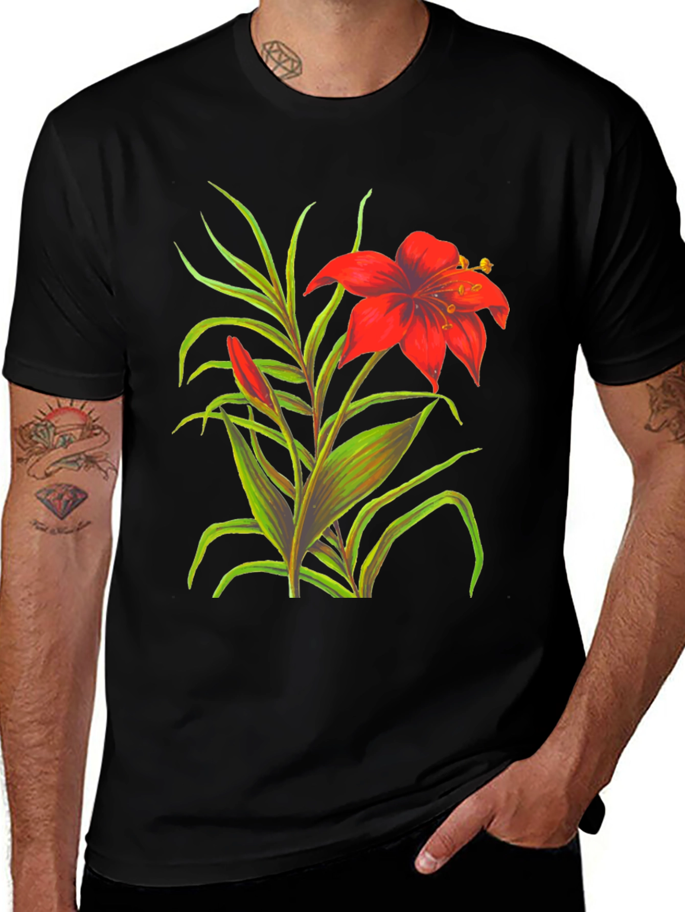 Variant 11 of Floral Print T-Shirt - Red Amaryllis