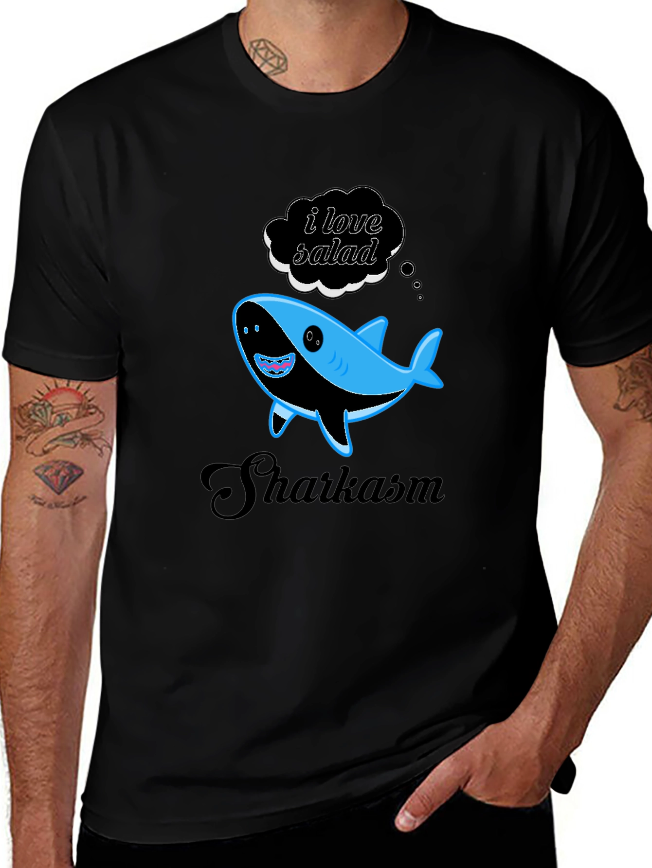 Sharkasm 'I Love Salad' Black T-Shirt
