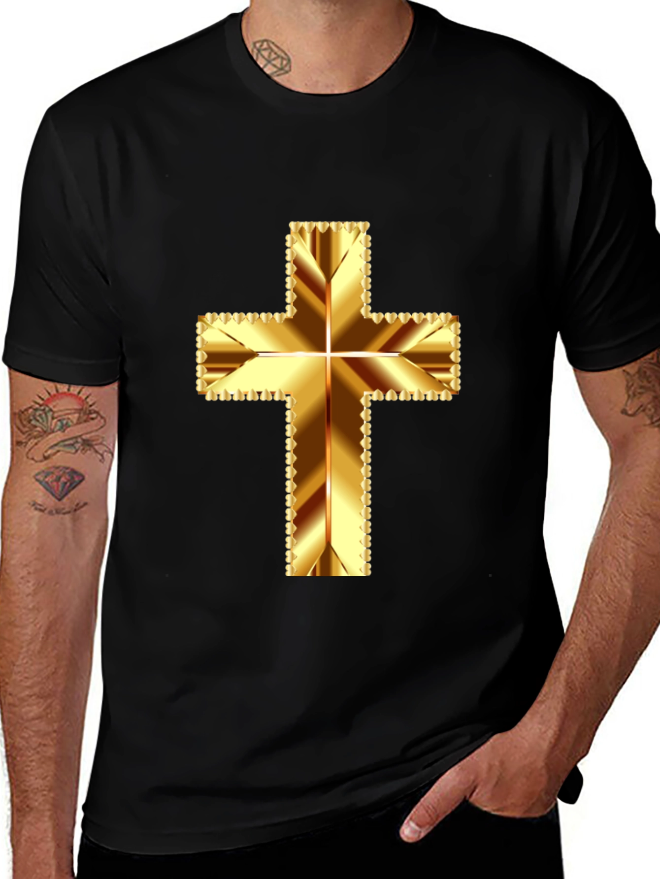 Variant 19 of Gold Cross Graphic Tee - Religious Inspired Design