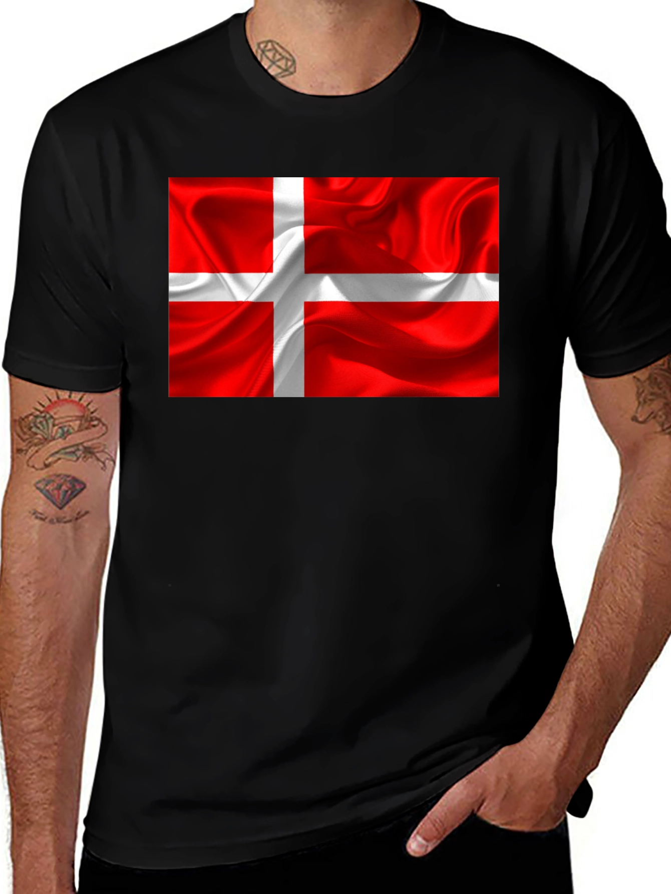 Denmark Flag T-Shirt - Black Cotton Tee
