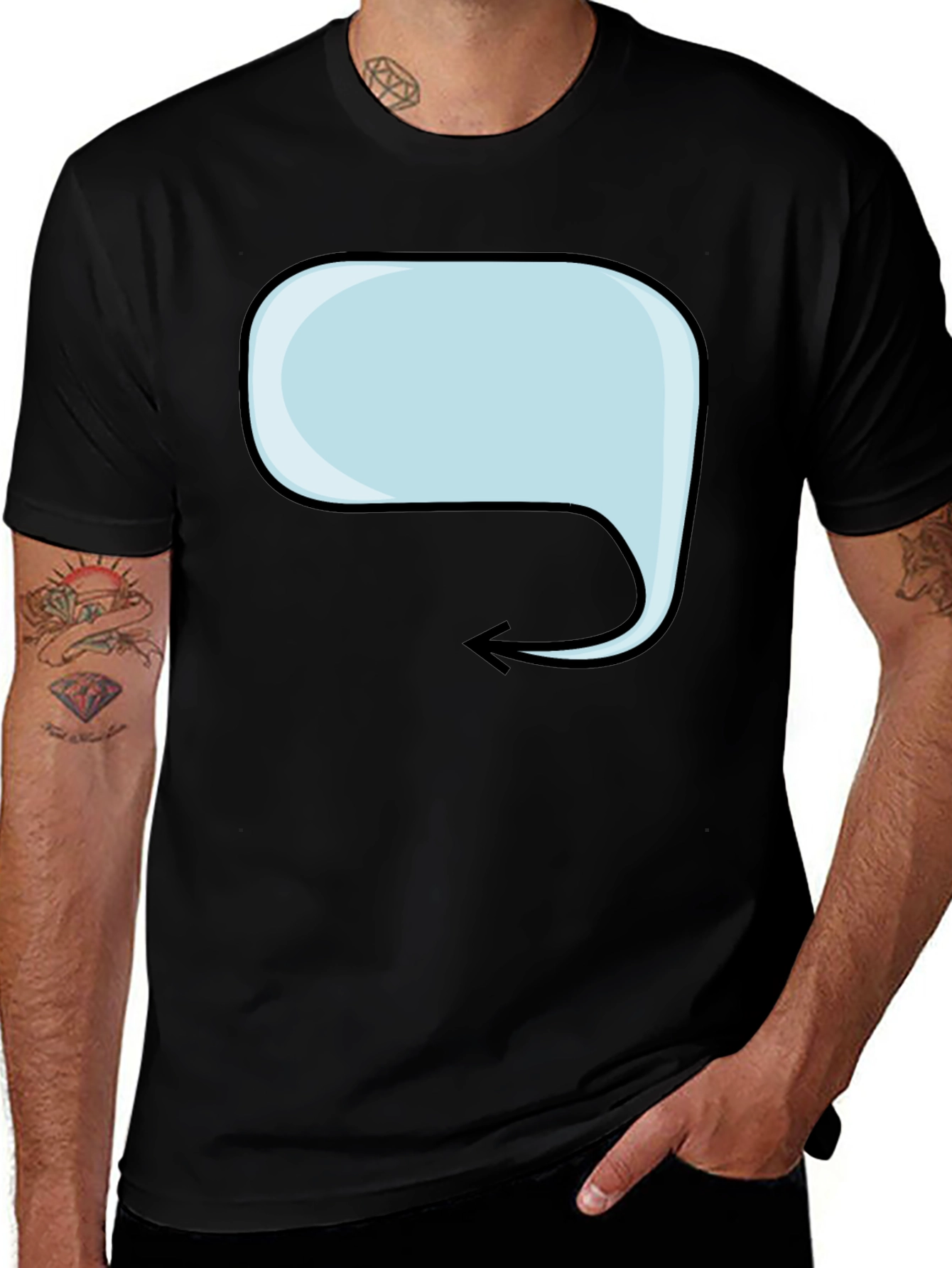 Variant 26 of Men's Black T-Shirt with Speech Bubble Graphic