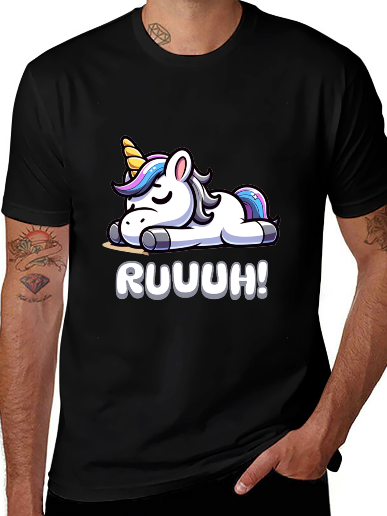 Variant 27 of Unicorn 'Ruuuh!' Graphic Black T-Shirt