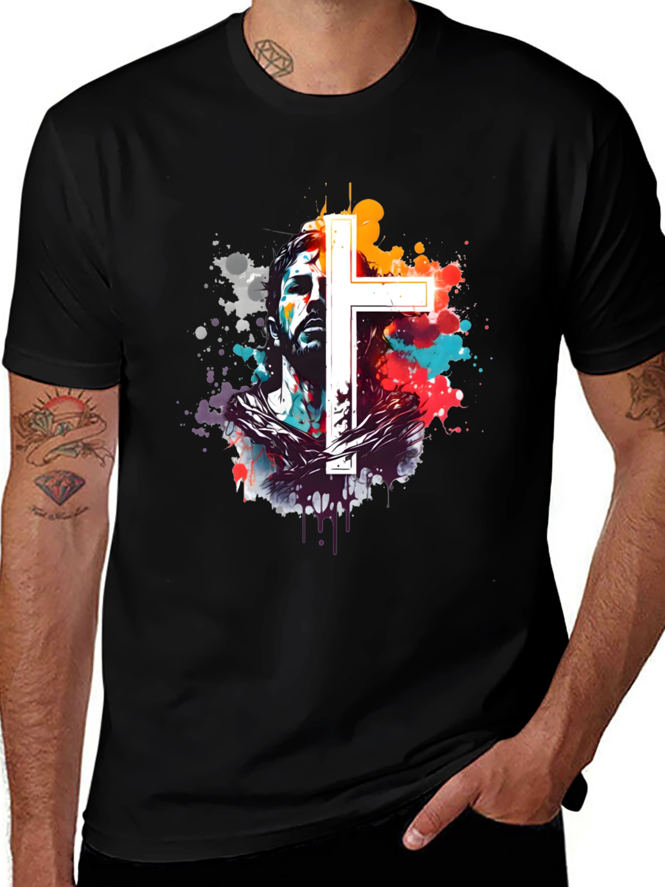 Jesus Cross Graphic Tee - Artistic Christian Apparel