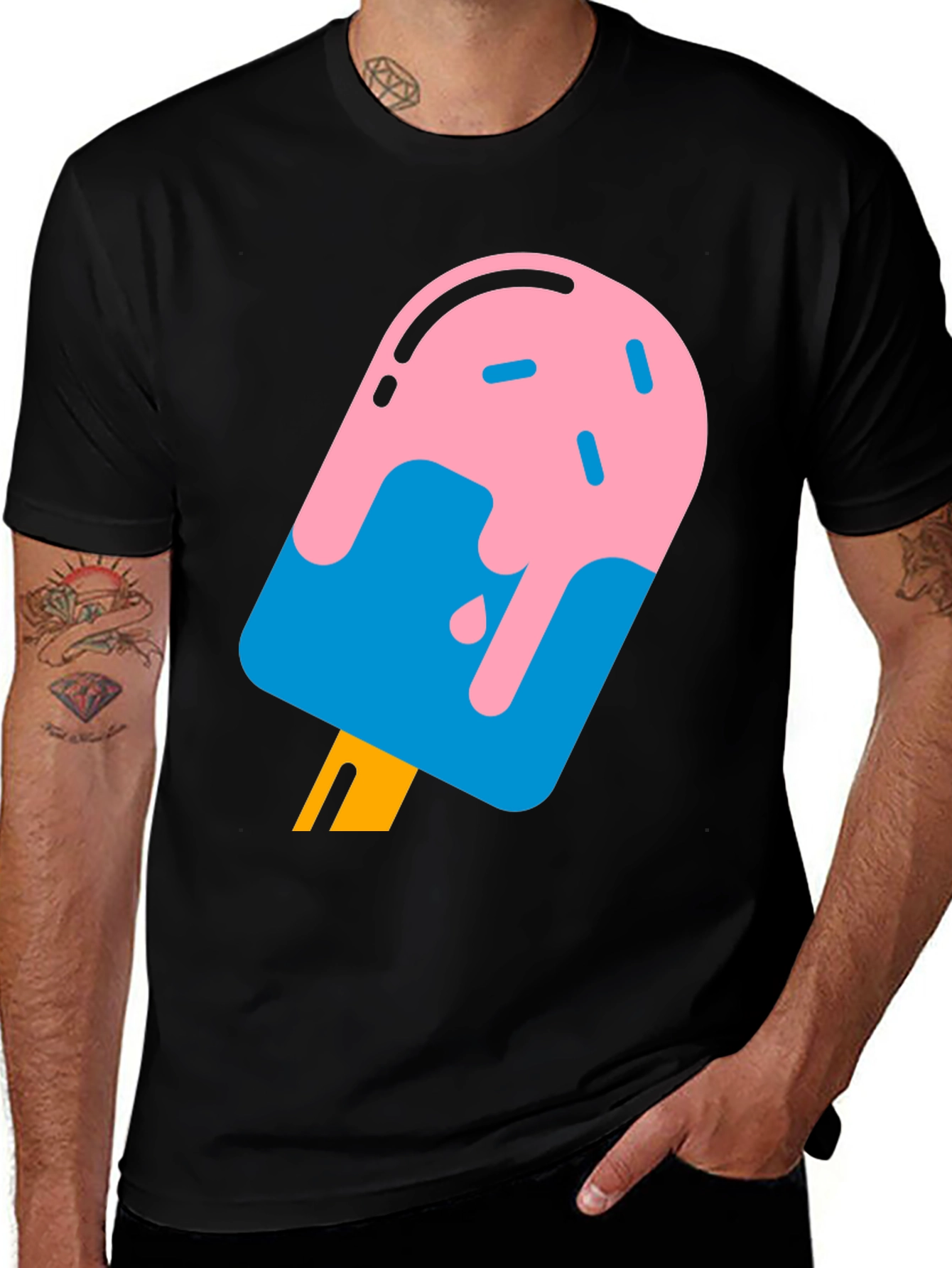 Variant 10 of Cool Popsicle Graphic Tee - Black Cotton T-Shirt