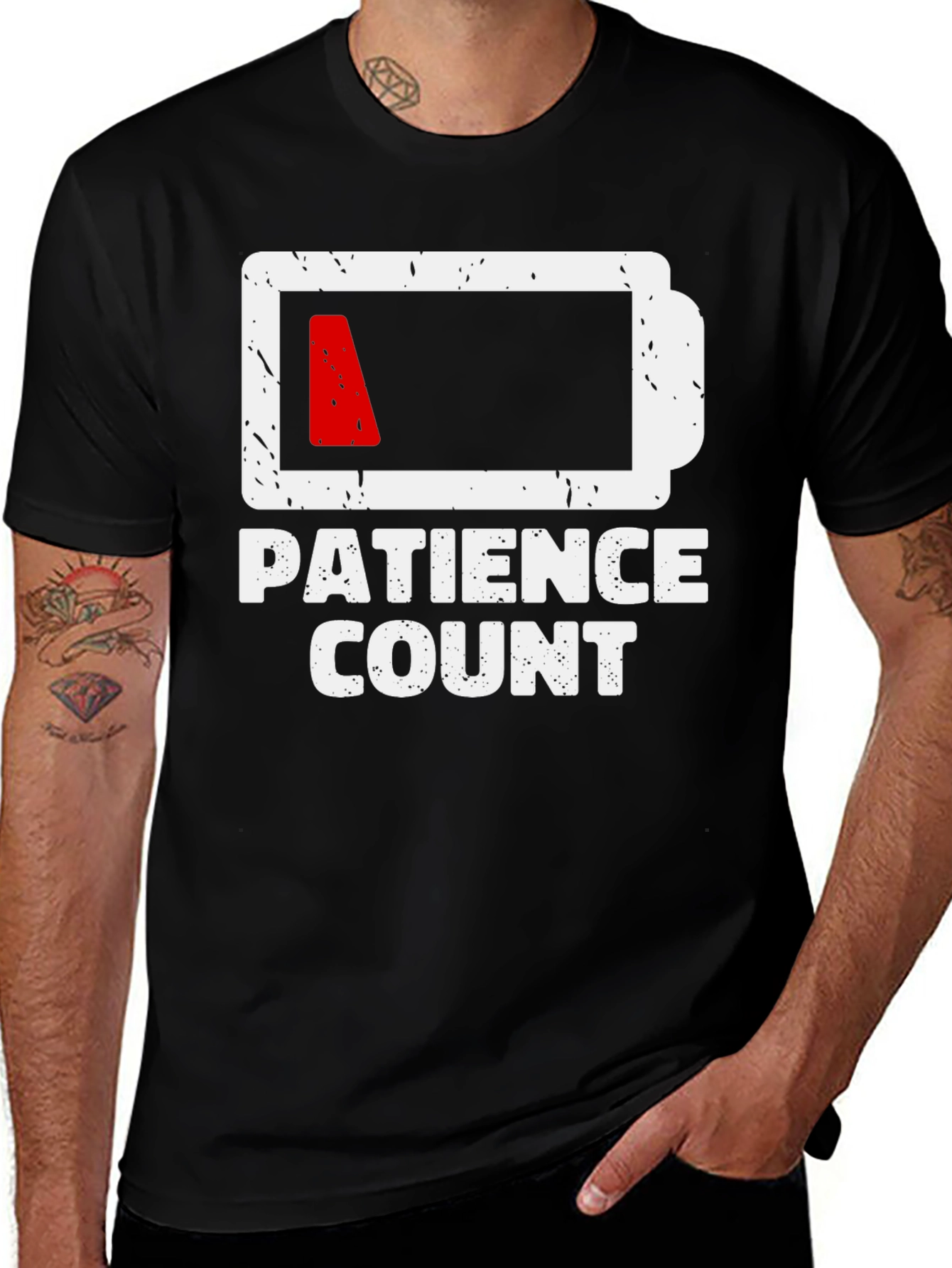 Variant 21 of Patience Count Low Battery Graphic Tee - Black