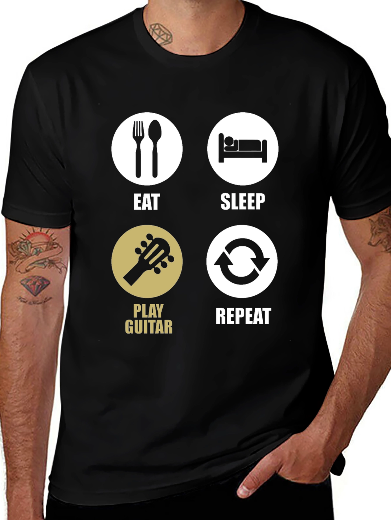 Eat Sleep Play Guitar Repeat Black T-Shirt