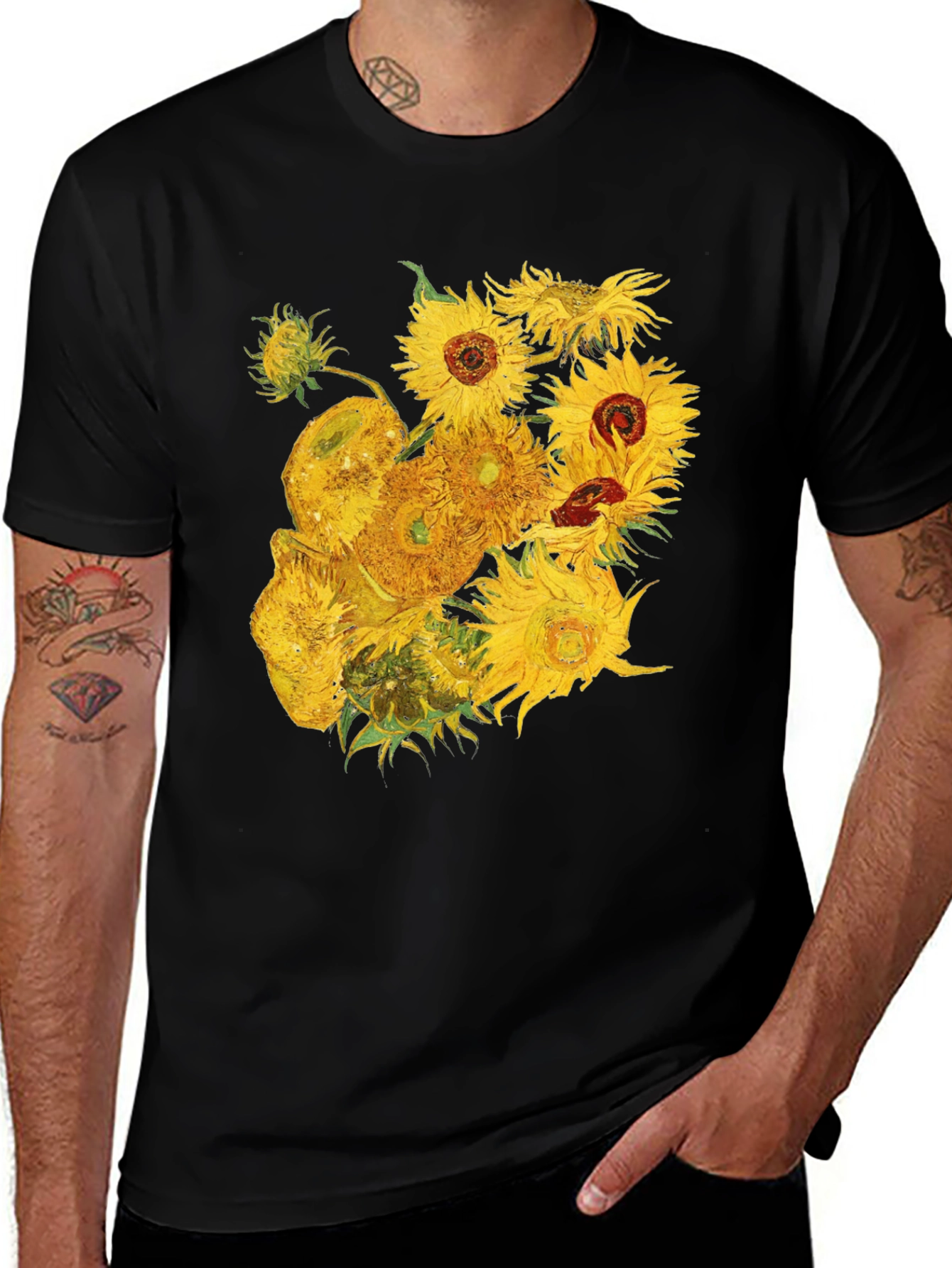 Variant 21 of Sunflower Art Graphic Tee - Black Crew Neck T-Shirt