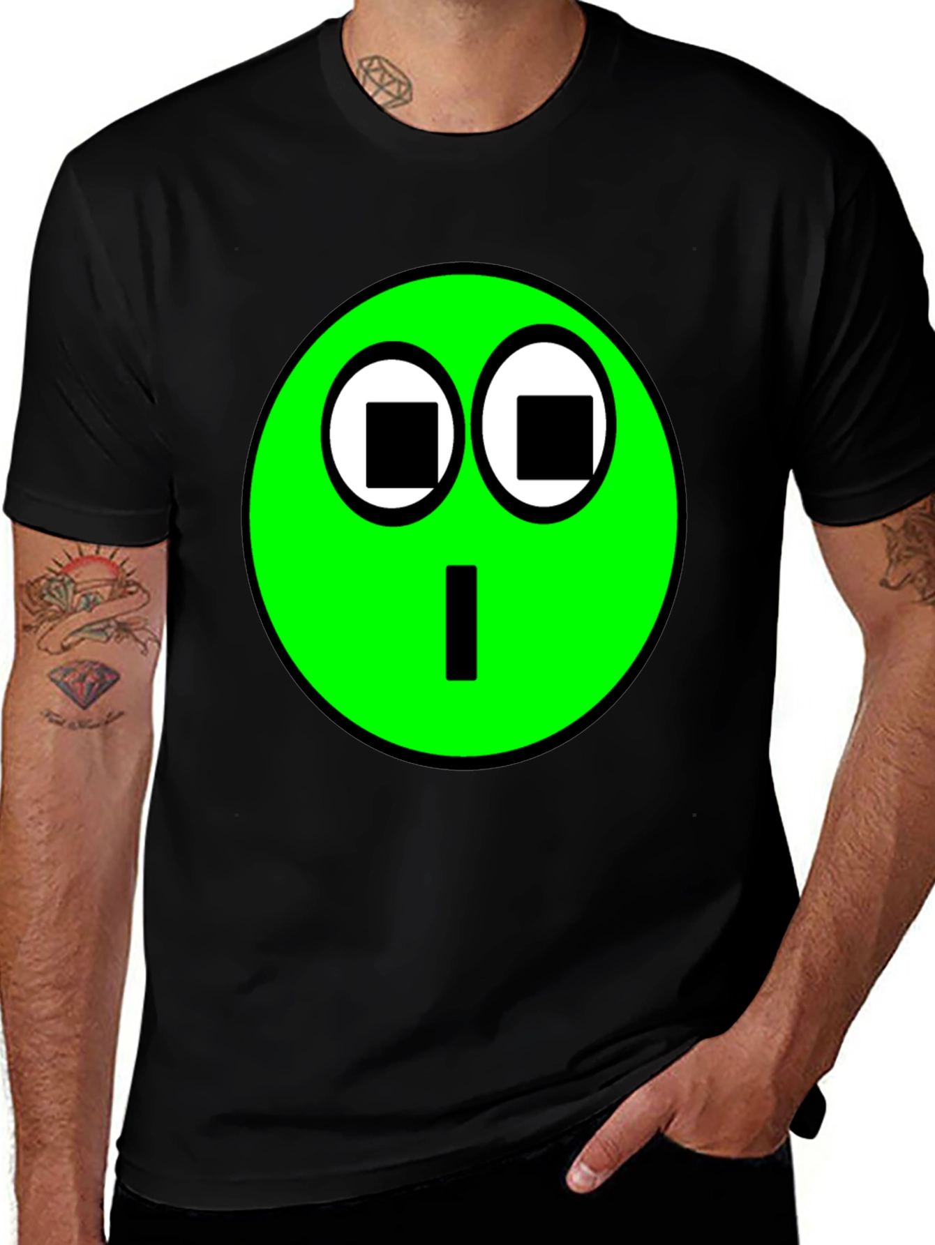 Variant 8 of Funny Green Emoji Face Black T-Shirt