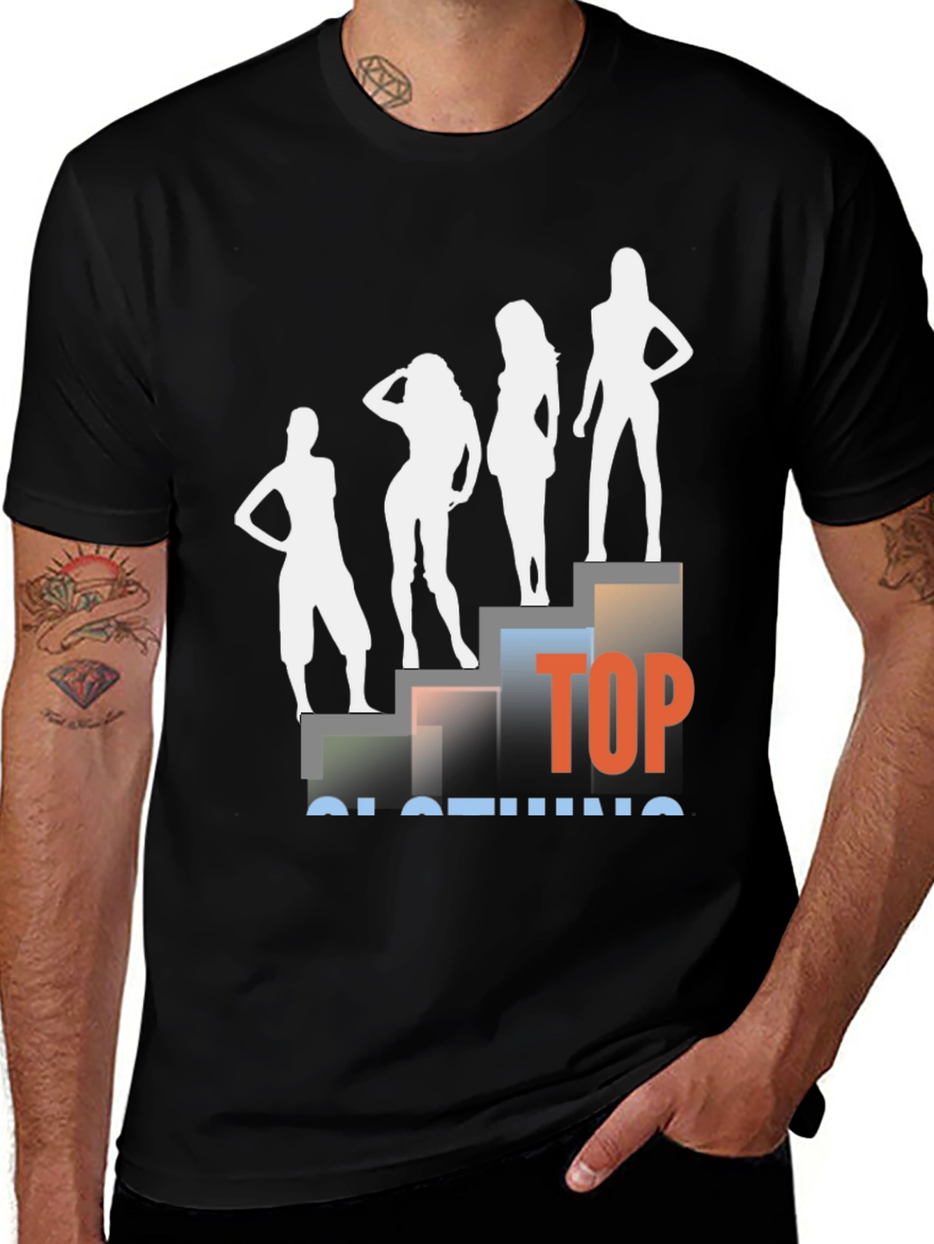 Men's Black Tee with Women Silhouette Graphic