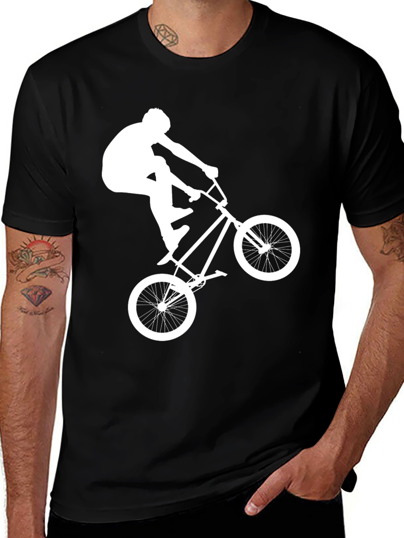 Variant 24 of Black T-Shirt with White BMX Stunt Silhouette