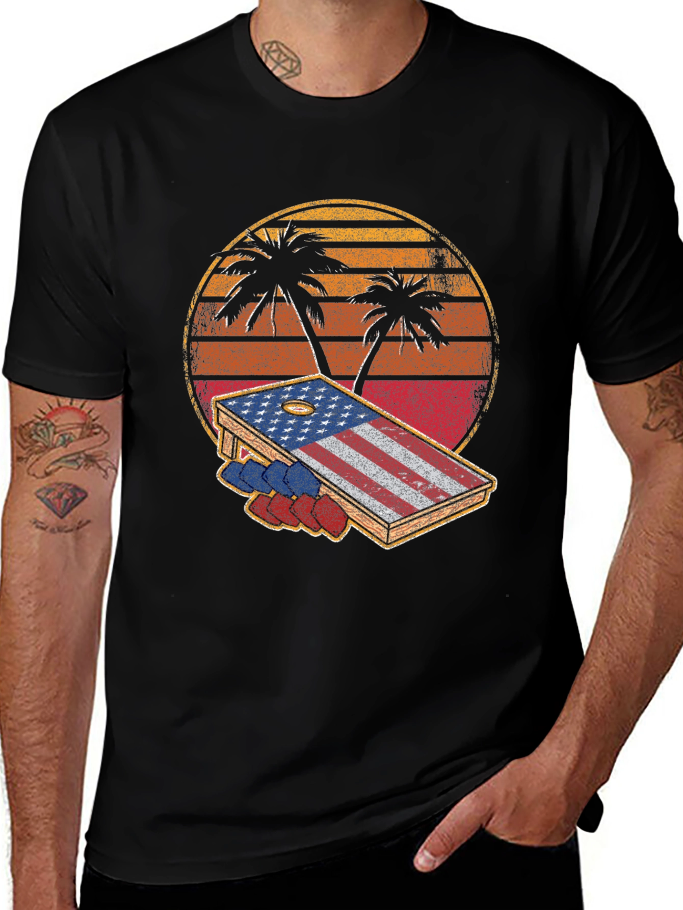 Variant 10 of Patriotic Palm Tree Cornhole T-Shirt