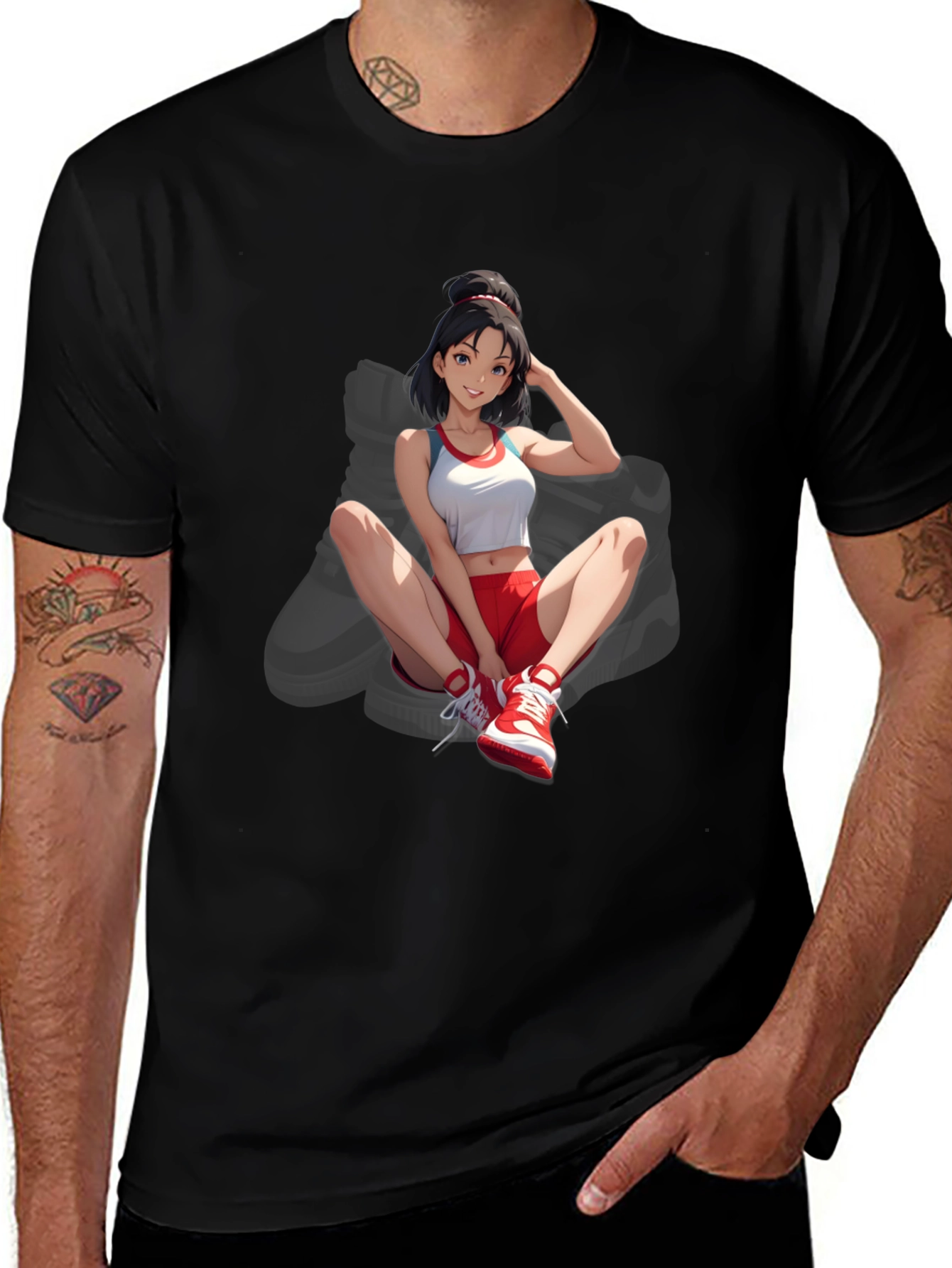 Variant 25 of Anime Girl Graphic Tee - Stylish Black Cotton T-Shirt
