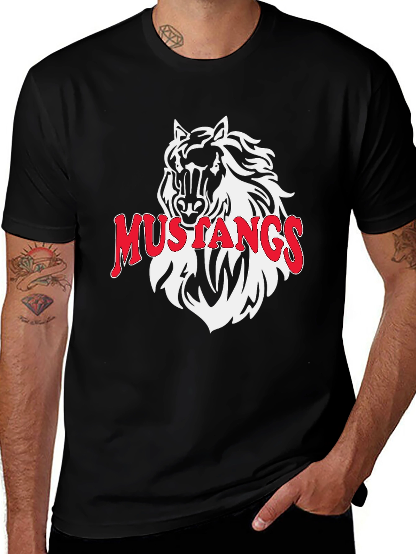 Mustangs Horse T-Shirt - Black Graphic Tee